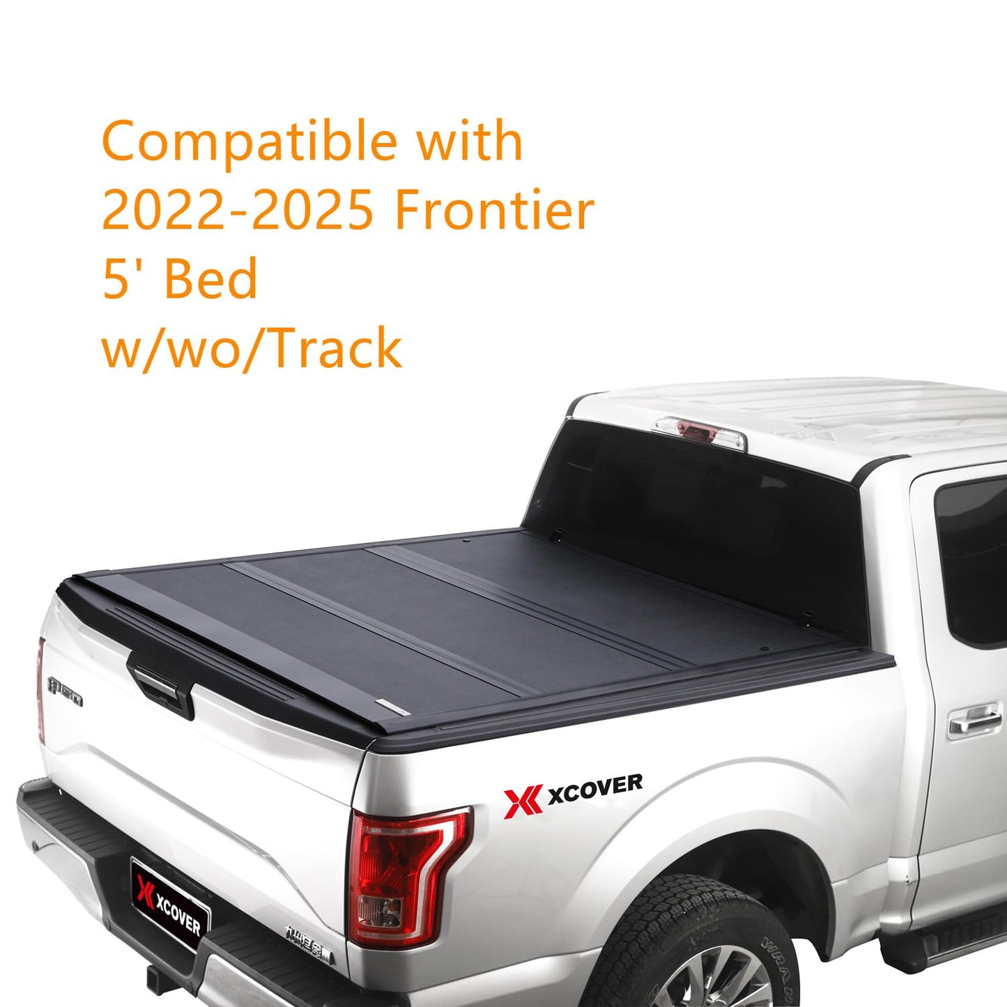 XCOVER Low Profile Hard Folding Truck Bed Tonneau Cover, Compatible with 2022-2026 Frontier 5' Bed, w/wo/Track