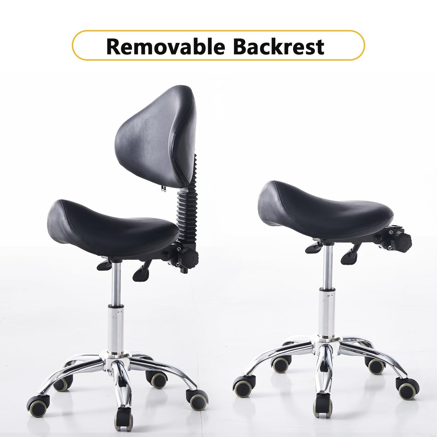 CAISHI Saddle Stool with Wheels Ergonomic Rolling Chair for Nail Tattoo Artist Barber Dentist Clinic Shop Home Massage Facial Office,Adjustable Hydraulic Stool (Black)