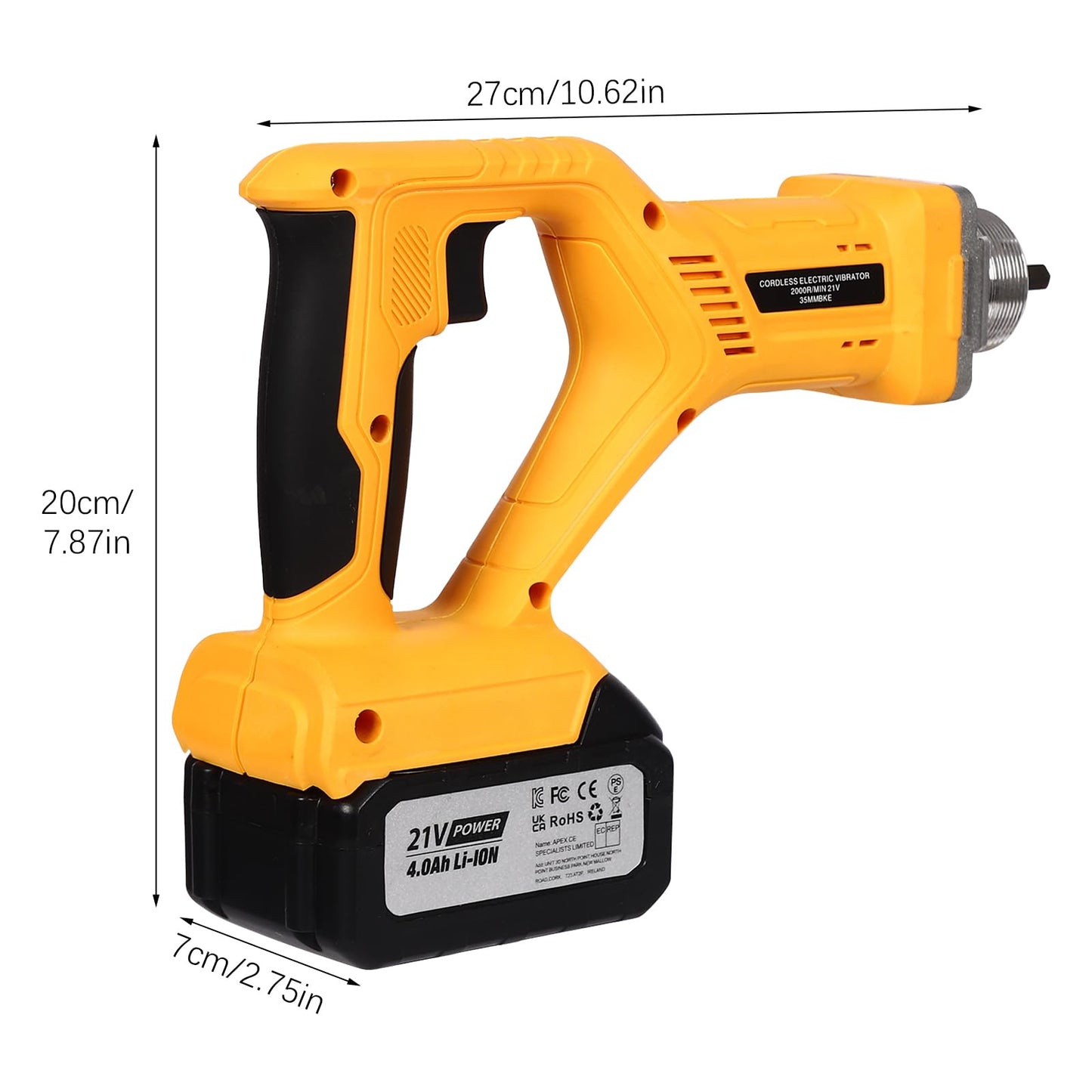 Concrete Vibrating Tool, Cordless Handheld Cement Vibrator,Remove Air Bubble, Level & Mix Concrete, 4.9’ Ft Flex Hose