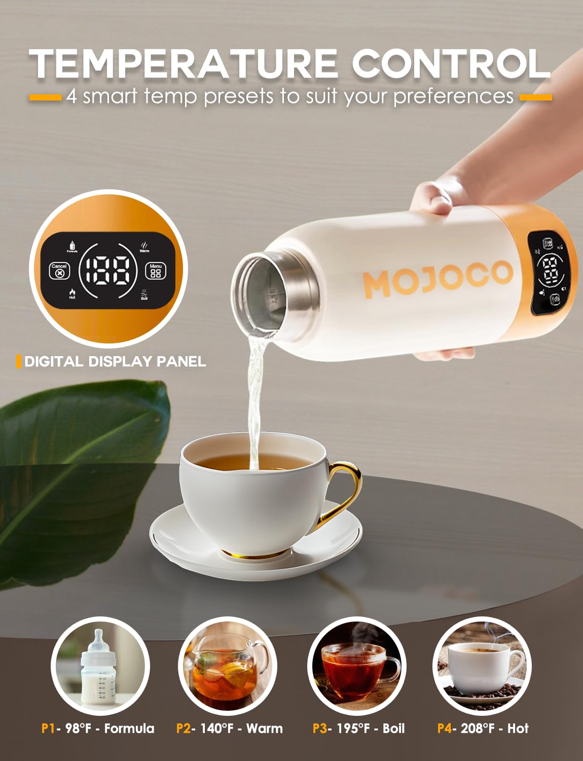 Mojoco Portable Electric Kettle - 20oz Leak Proof Travel Kettle for Coffee, Tea - Vacuum Insulated Stainless Steel Portable Water Boiler - Small Water Heater for RV, Camping
