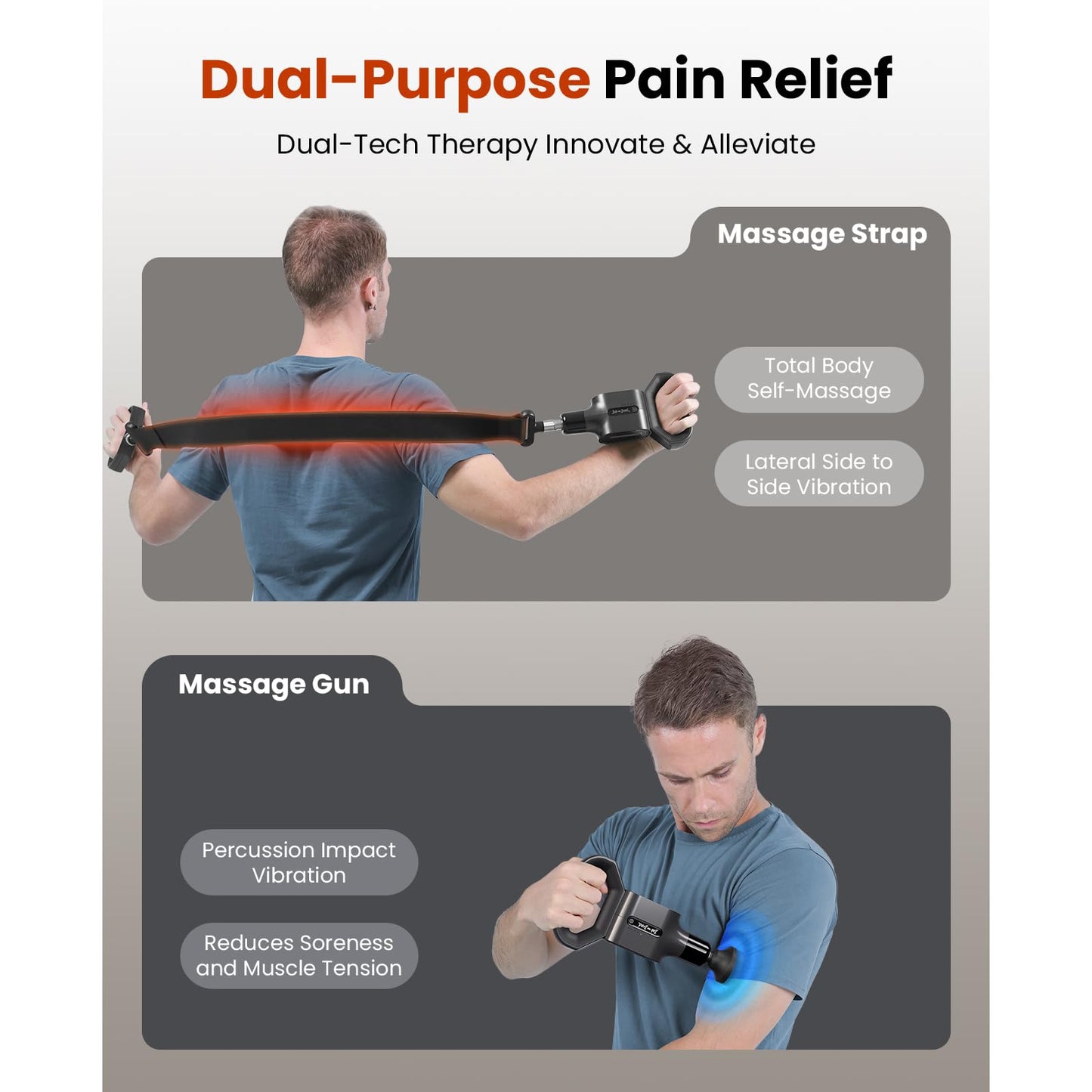 BOB AND BRAD Massage Gun with Massage Strap for Hard to Reach - Dual-Mode Percussion & Compression Massager for Muscle Recovery, Pain Relief in Back & Shoulders, FSA-HSA Eligible, Pain Relief Gift