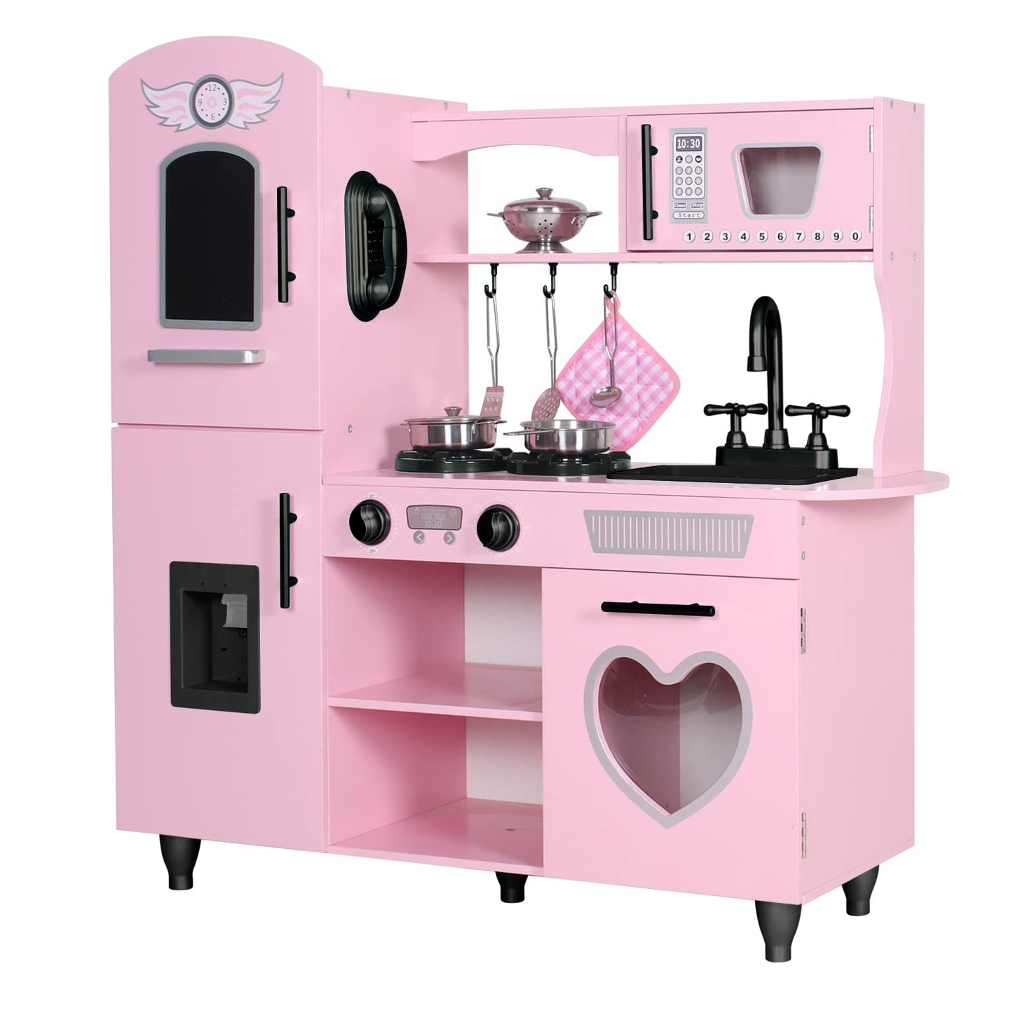 TaoHFE Play Kitchen, Pink Kids Kitchen Set for Girls Kitchen Set for Kids Ages 6-8 Gift Toddler Kitchen Set for Kid Age 3+ Kitchen Playset with Lights & Sounds Wooden Toy Kitchen Playset Gift