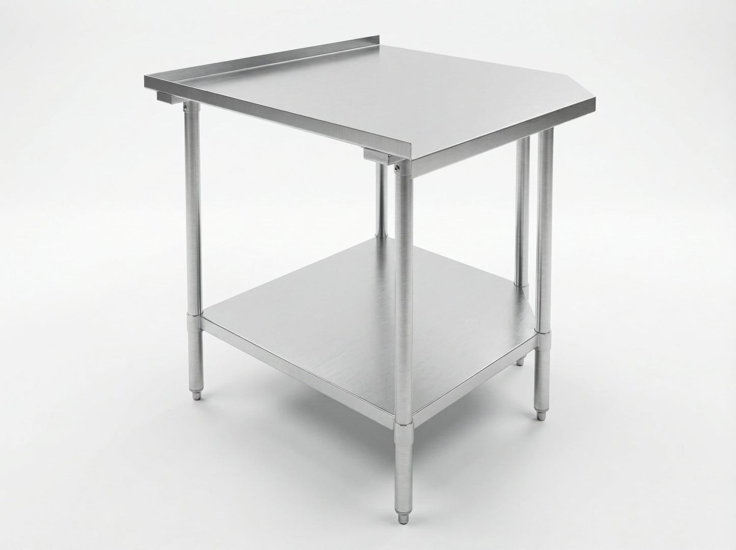 Stainless Steel Corner Work Table 30 in. x 30 in. x 35 in. with 1.5in. Backsplash, Galvanized Undershelf, 5 Leg Support, Commercial Prep Table for Restaurant Kitchen Utility