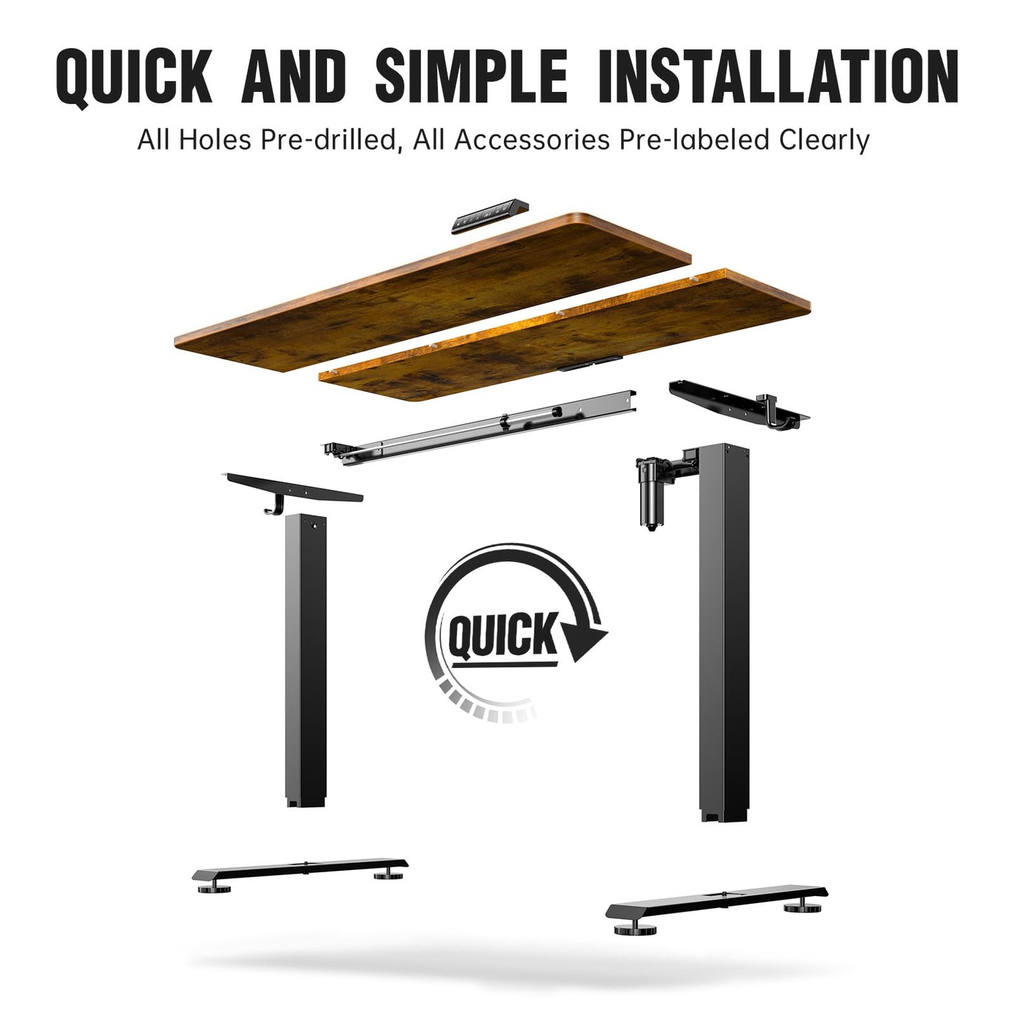 Veken 47.2" Standing Desk, Adjustable Height Office Desk with Wood Desktop, Computer Table for Home Work, Study and Gaming, Small Spaces, Modern Furniture，Brown