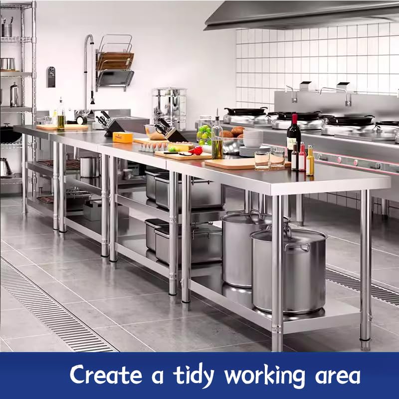 FITHOW Stainless Steel Table for Prep & Work 20 * 40 inchs,Commercial Kitchen Worktable,Heavy Duty Pred Metal Work Table with Under Shelf for BBQ, Kitchen, Home, and Garage