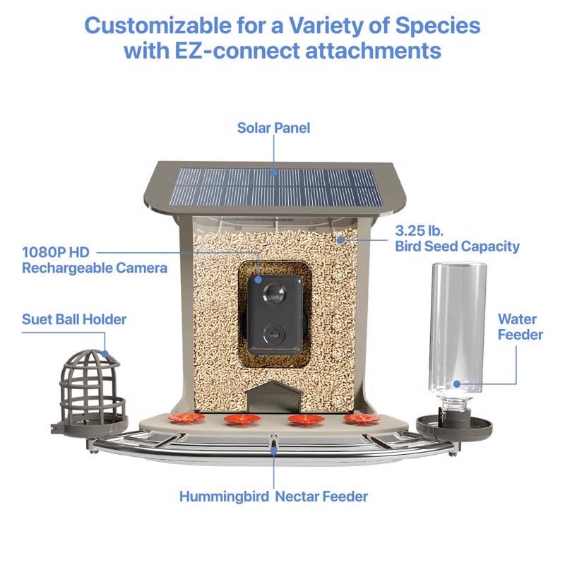 Feit Bird Genius Smart Feeder Wild Bird 2.5 L Plastic Bird Feeder 1 Ports