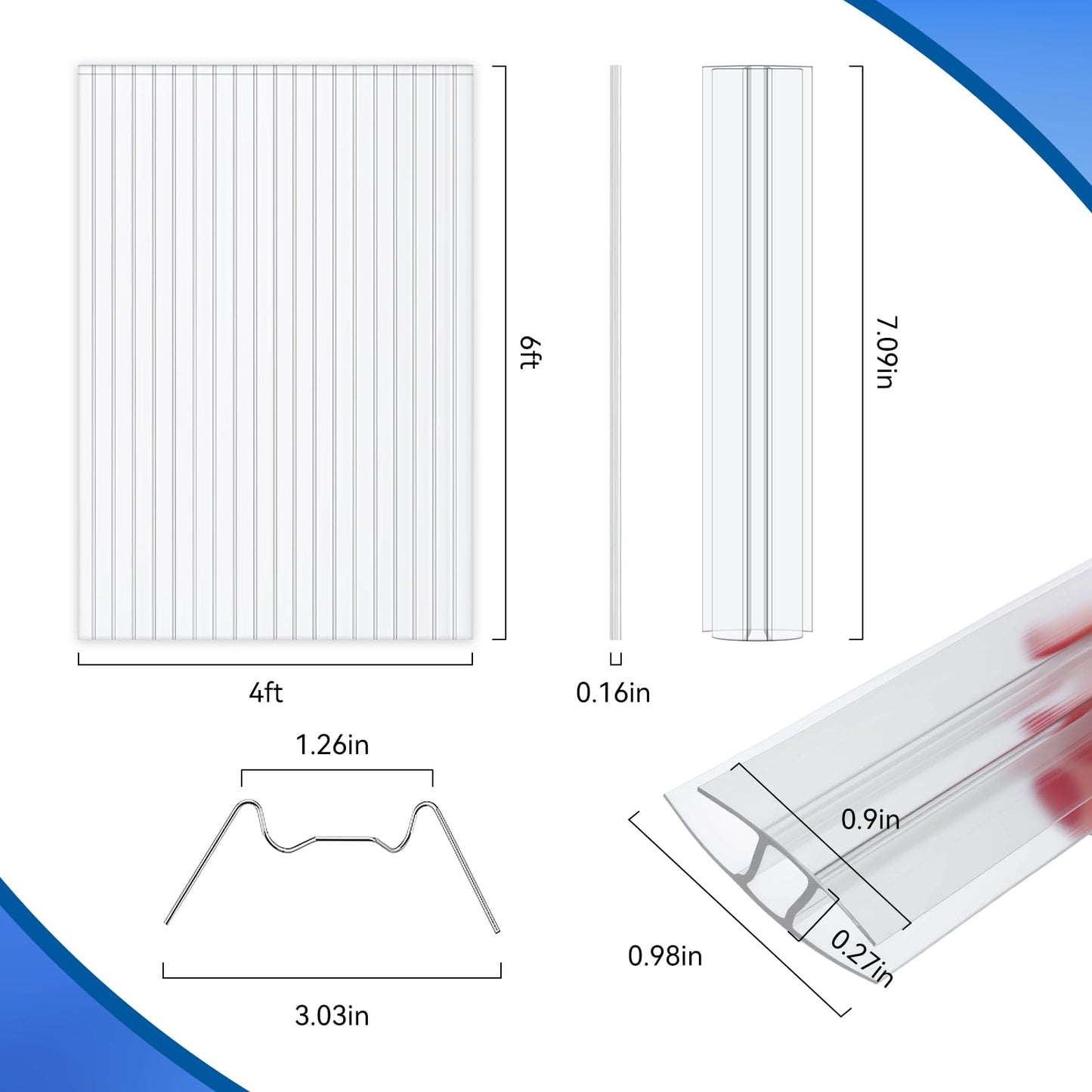 9 Pack Polycarbonate Greenhouse Panels, 6' x 4' x 0.16" Twin-Wall Polycarbonate Sheets Include 4 H Connectors and 25 W-Clips, Waterproof UV Protected Impact Resistance Clear Roofing Sheets for Garden