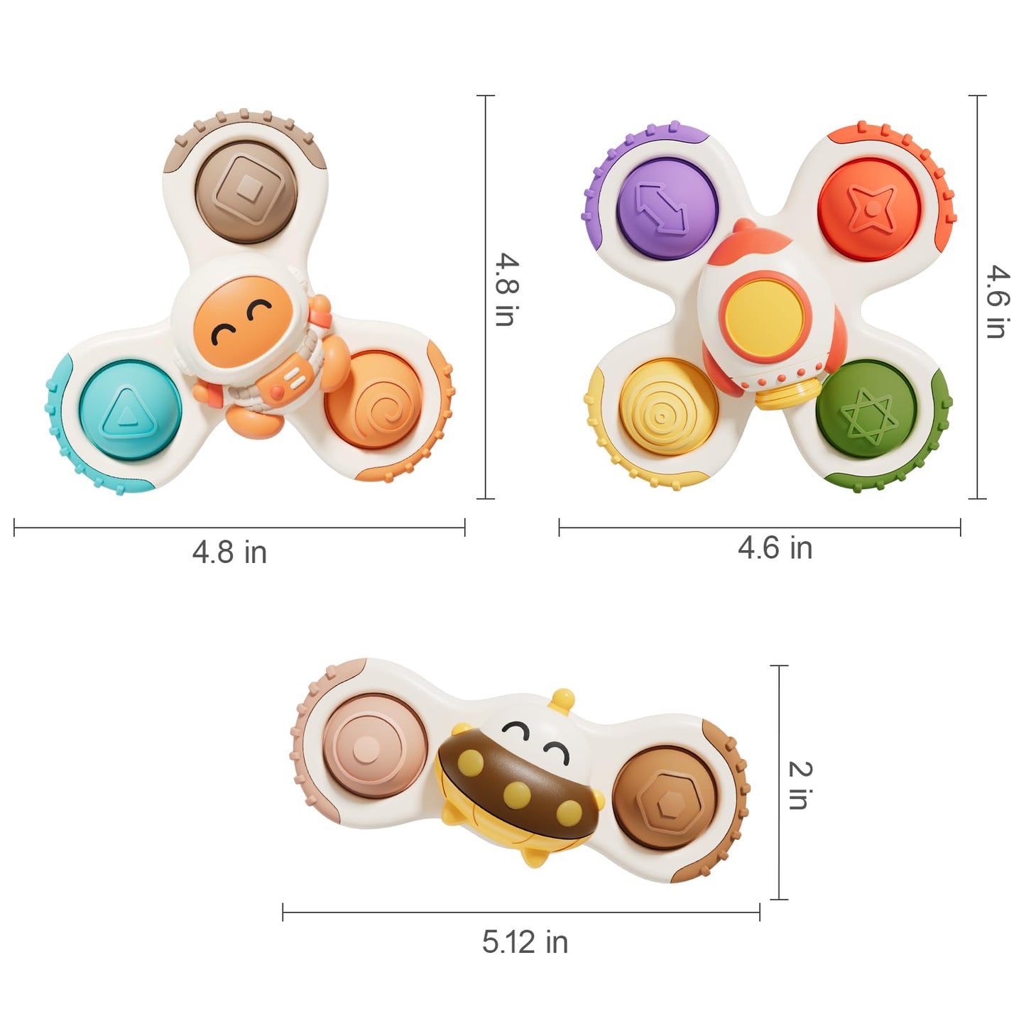 ALASOU 3PCS Pop Suction Cup Spinner Sensory Airplane Travel Toys for 1 Year Old Boy Girl Infant Toddlers|Novelty Spinning Tops 12 18 Months|1 2 Year Old Boy Birthday Gift|Baby Bath Toy Kids Ages 1-3