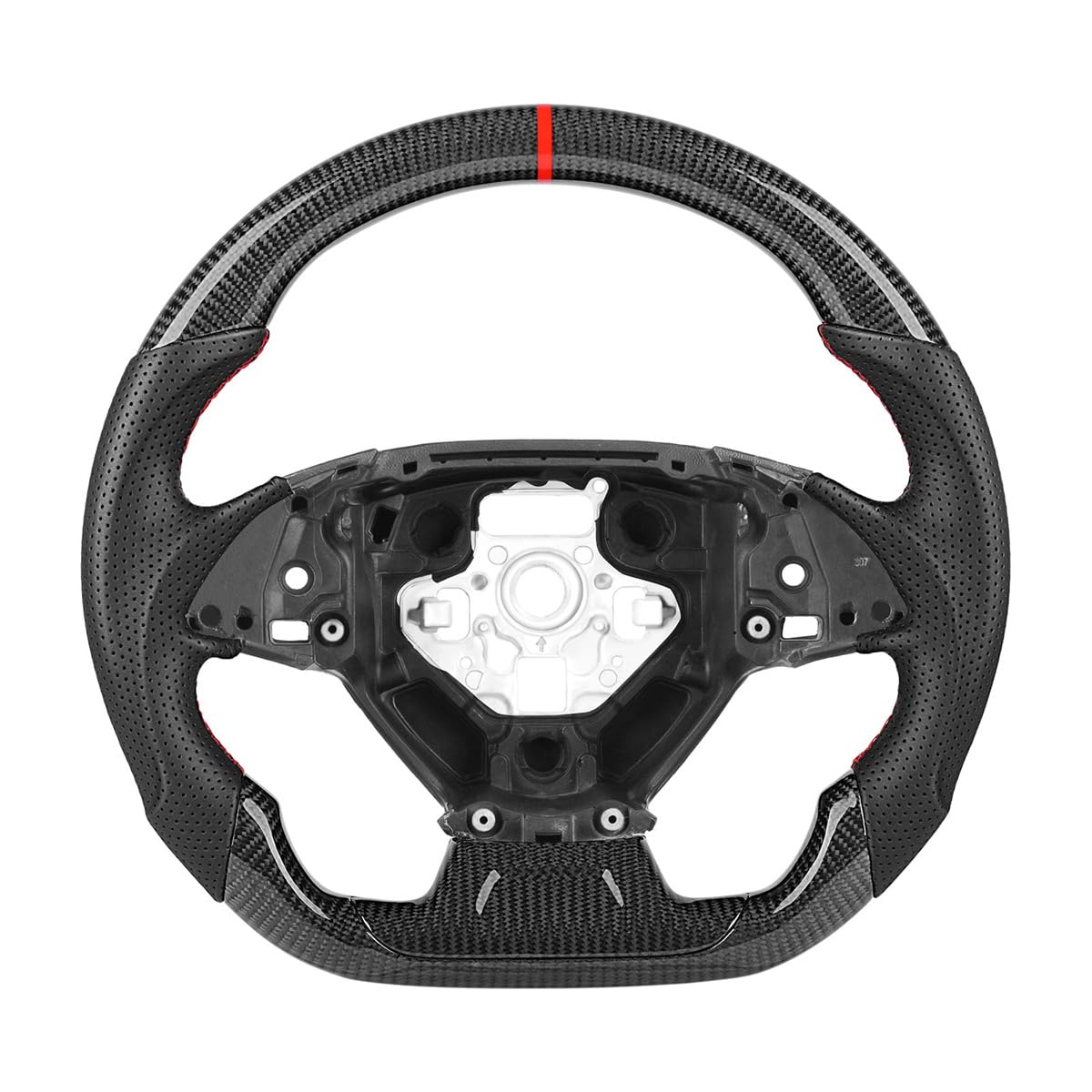 Real Carbon Fiber Steering Wheel for Chevy Camaro 2016-2026, Track Style D-Shape Flat Bottom Non-Slip Perforated Leather Grip, Replacement Interior Upgrade, for SS ZL1 LT RS LS LT