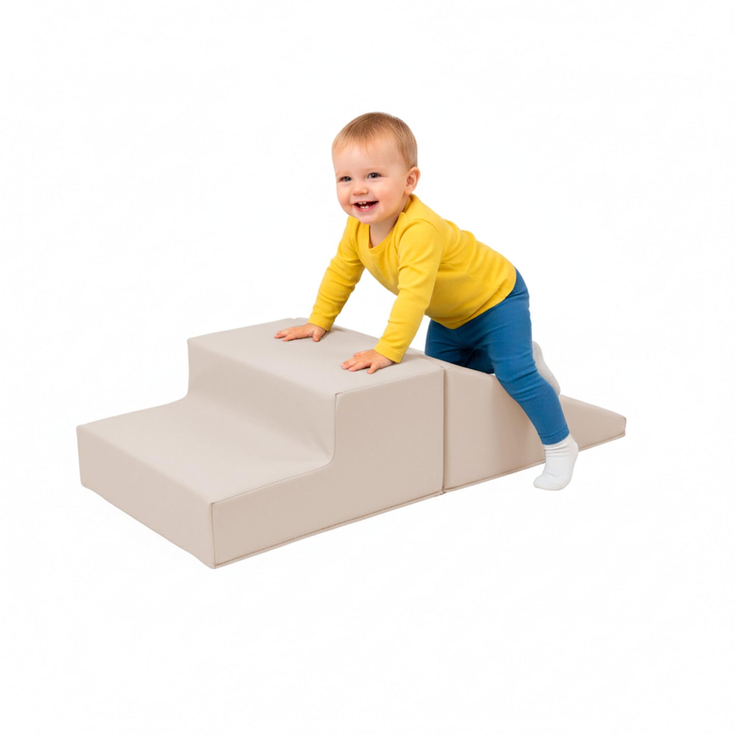 First Steps 2-Piece Playtime Step and Slide Climber Climbing Foam Block Set for Little Kids Indoor Toddler & Baby Soft Playset for Children to Climb and Crawl and Slide - Beige