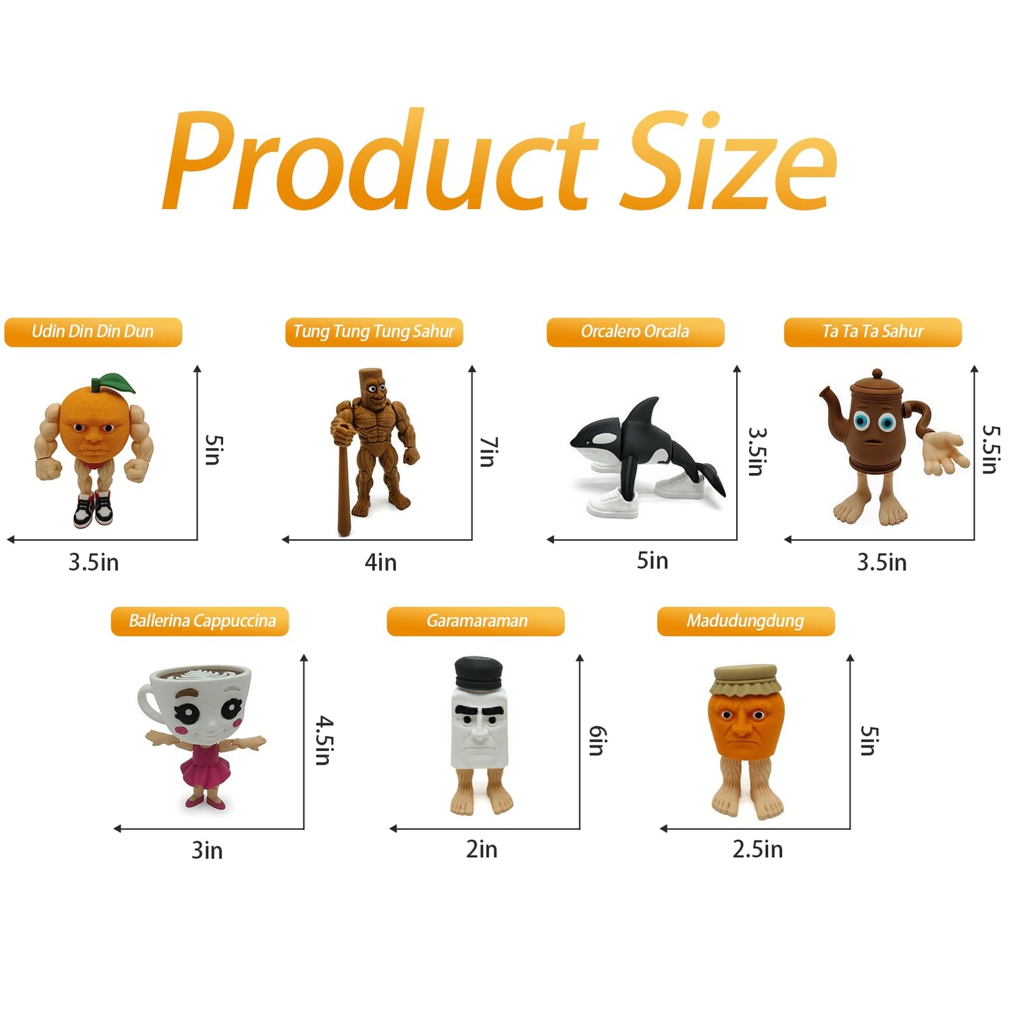 Sarcidery Brainrot Toys,Large Poseable Original Italian Brainrot Toys,Tung Tung Tung Sahur Desk Decor,Steal a Brainrot Toys, Collecting & Parent‑Child Playtime Gifts（7Pcs 2）