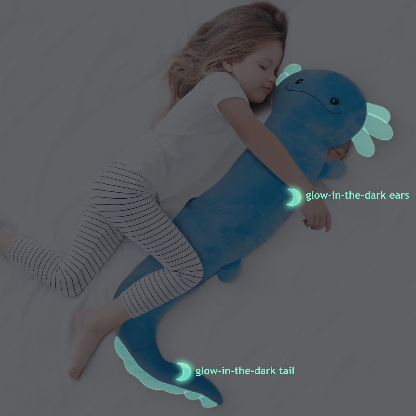 Tianmihou 36inch Giant Axolotl Plush Stuffed Animal, Big Blue Axolotl Glow in The Dark Fluorescent Plushies, Large Body Pillow Gifts for Kids Boy Girl Adults, Birthday