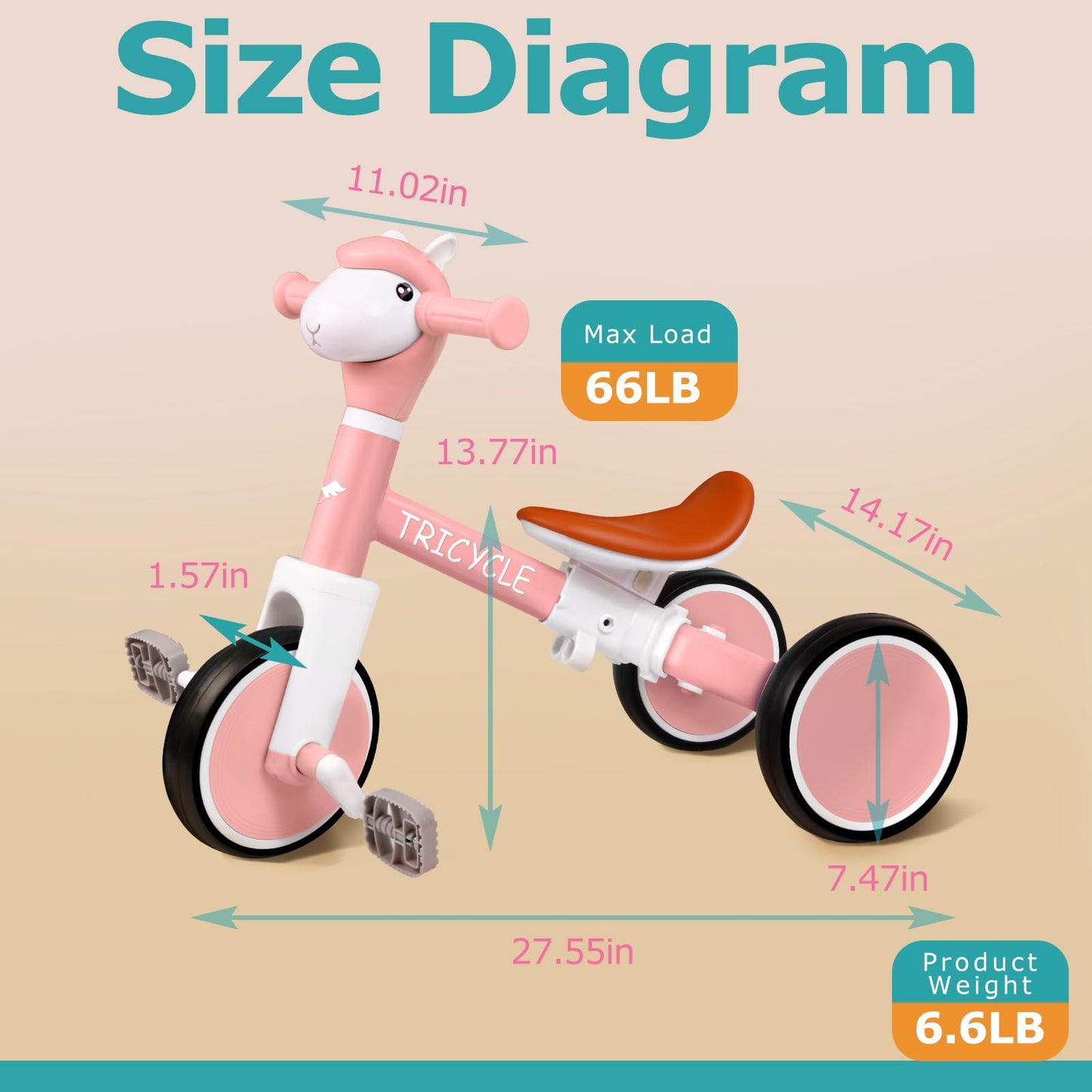 Toddler Balance Bike with Light & Music, Tricycle for Toddlers 1-5 Year Olds, Toddler Tricycle for Boys Girls, Kids Bicycle with Removable Pedal, Birthday Gifts for 1 2 3 4 5 Year