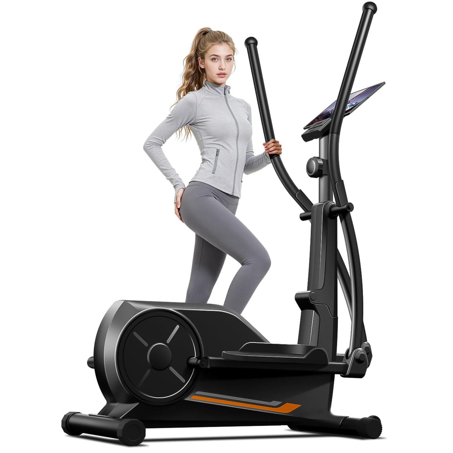 Elliptical Exercise Machine, Elliptical Machine for Home with Hyper-Quiet Magnetic Driving System,Compact Elliptical with 12IN Stride & LCD Monitor,8 Levels Resistance, 330LBS Weight Capacity