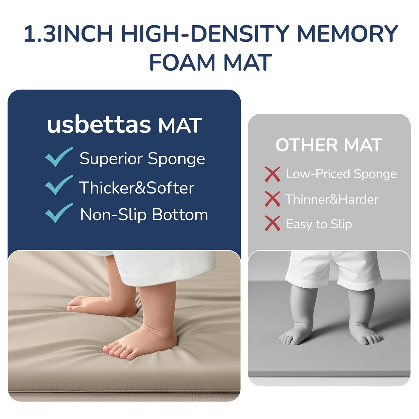 Baby Play Mat for Floor,50"x50" Vegan Leather Playpen Mat,1.3'' Thick Memory Foam Padded Play Mat,Cushioned & Waterproof Play Mats,Non Slip Crawling Playmat for Toddlers,Infants,Kids