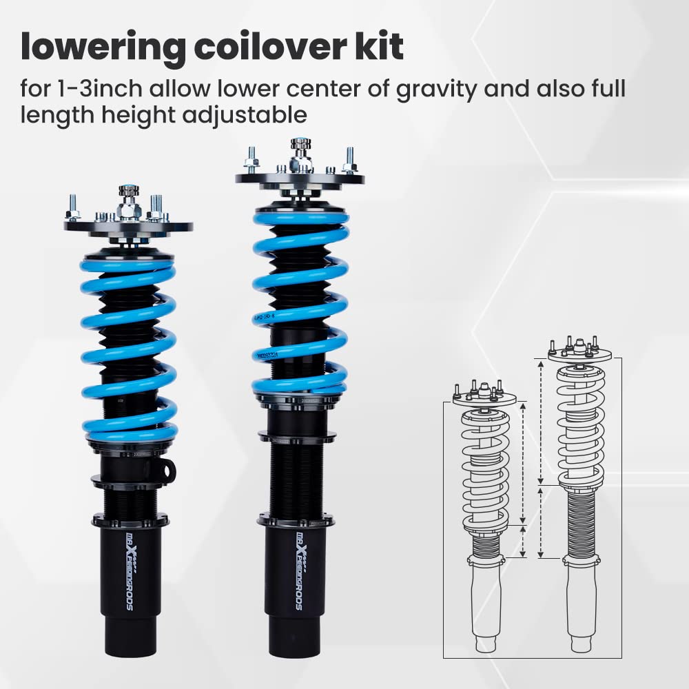 maXpeedingrods Coilover for BMW E46 1998-2007, 24 Levels Damper Adjustable Coilovers Suspension Kit, Height Adjustable Shock Absorber Struts, Lowering Kit T6 Upgraded Coilovers, Blue