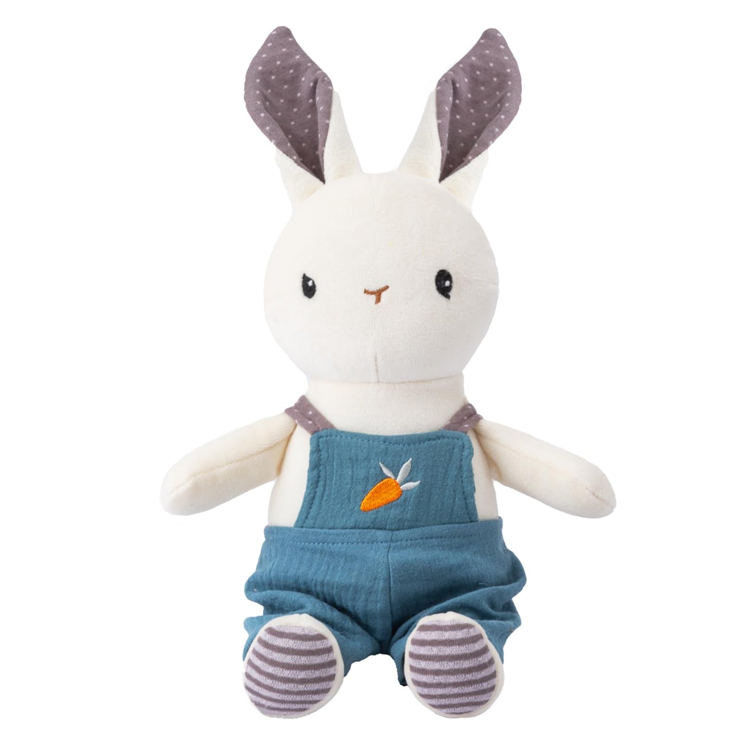 CUDDLE CORNER Bunny Stuffed Animal Organic Cotton Baby Plush Toys, 9" Organic Cotton Plush Bunny Toy with Overalls, Cute Soft Stuffed Rabbit Doll for Babies and Toddlers