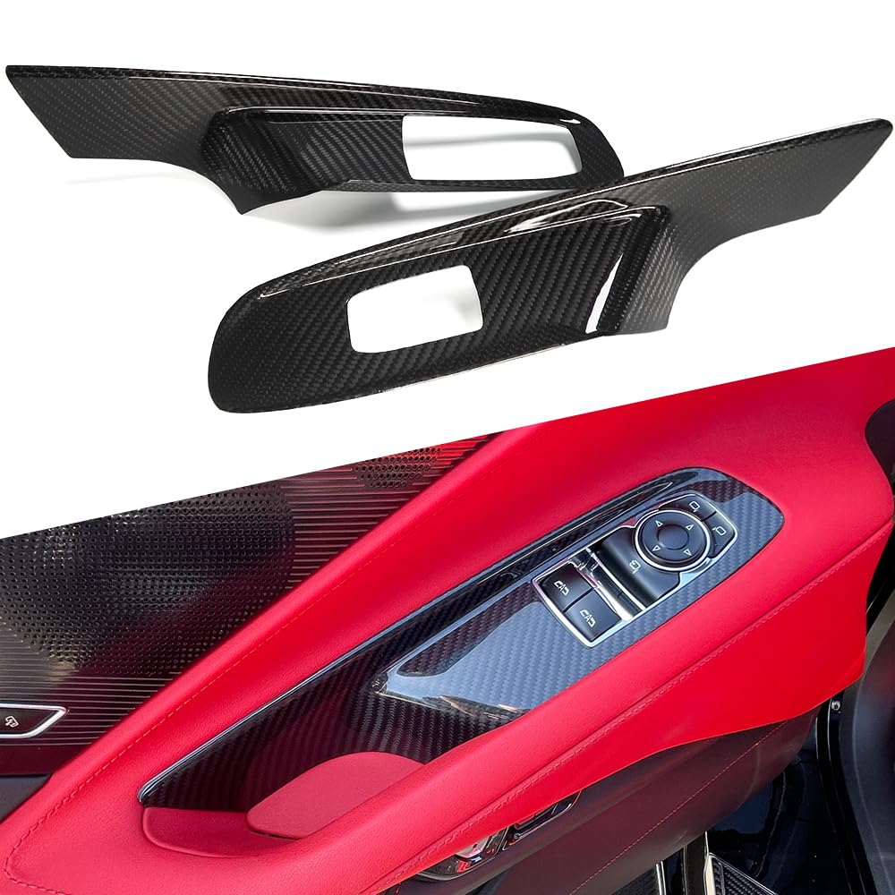 Yipmotiv Car Window Lift Switch Panel Cover Trims for Corvette C8 2020 2021 2022 2023 2024, Genuine Carbon Fiber Interior Window Button Frame- C8 Coupe ONLY