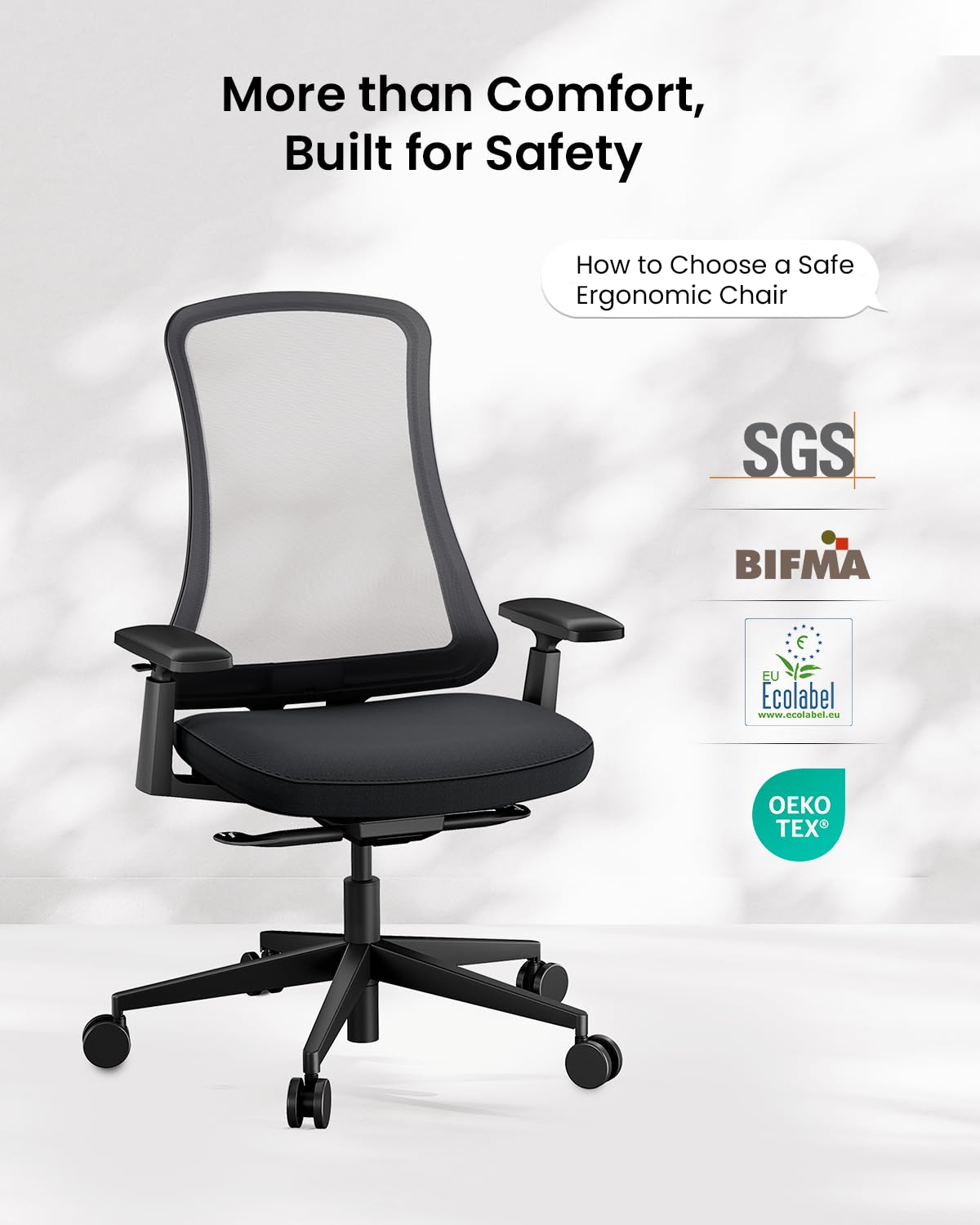 ProtoArc Ergonomic Office Chair - Flexer Computer Chair, Foam Cushion Sliding Seat, Breathable Mesh from Wintex, 125° Reclining Swivel Desk Chairs for Home, Office & Study - Black