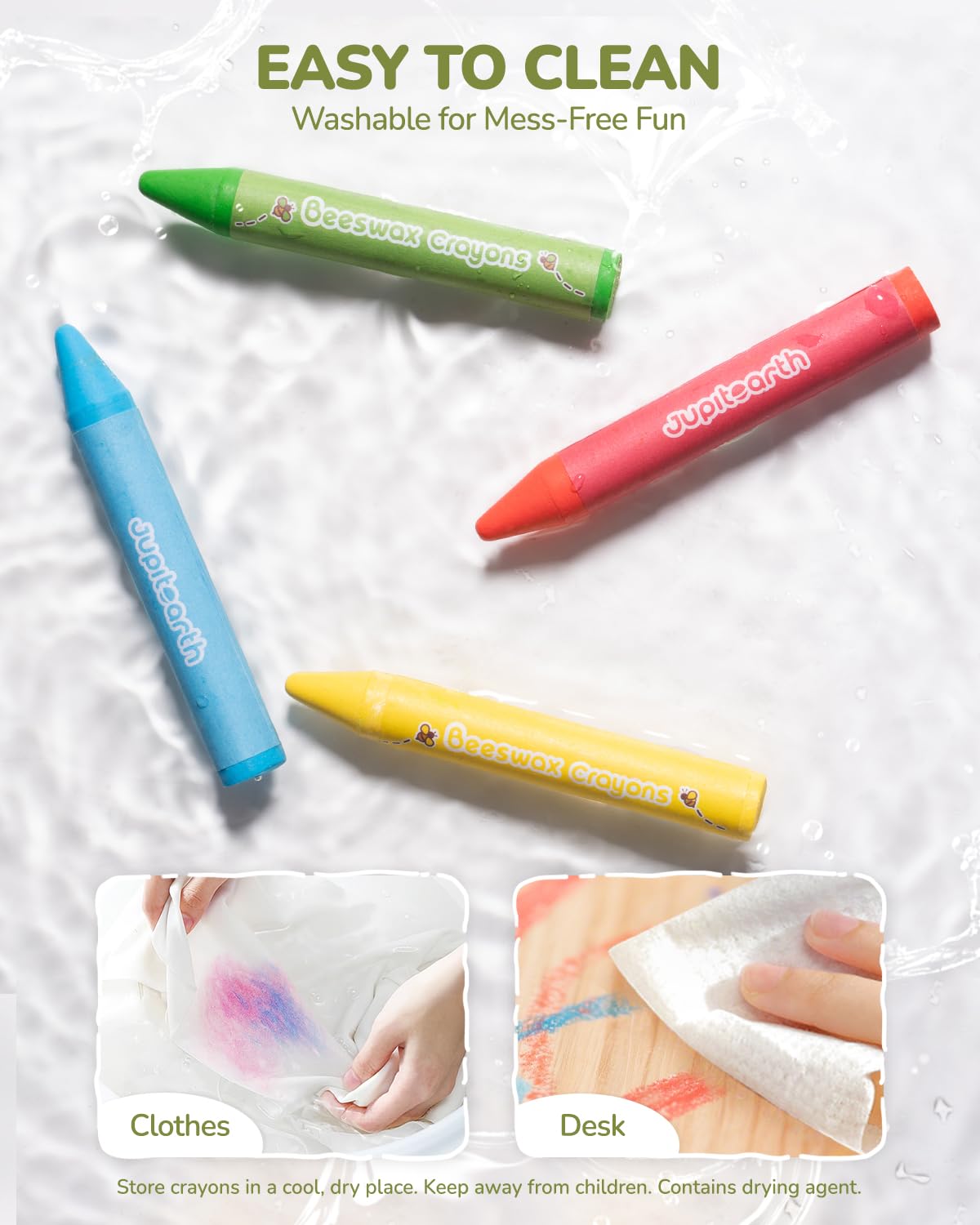 JUPITEARTH Beeswax Crayons for Toddlers 1–3, 18 Non-Toxic Silky Crayons, Jumbo and Washable Crayon, Easy to Hold, Safe for Kids, Mess-Free Coloring for Preschool Art Supplies, Ages 2–4, 4–8