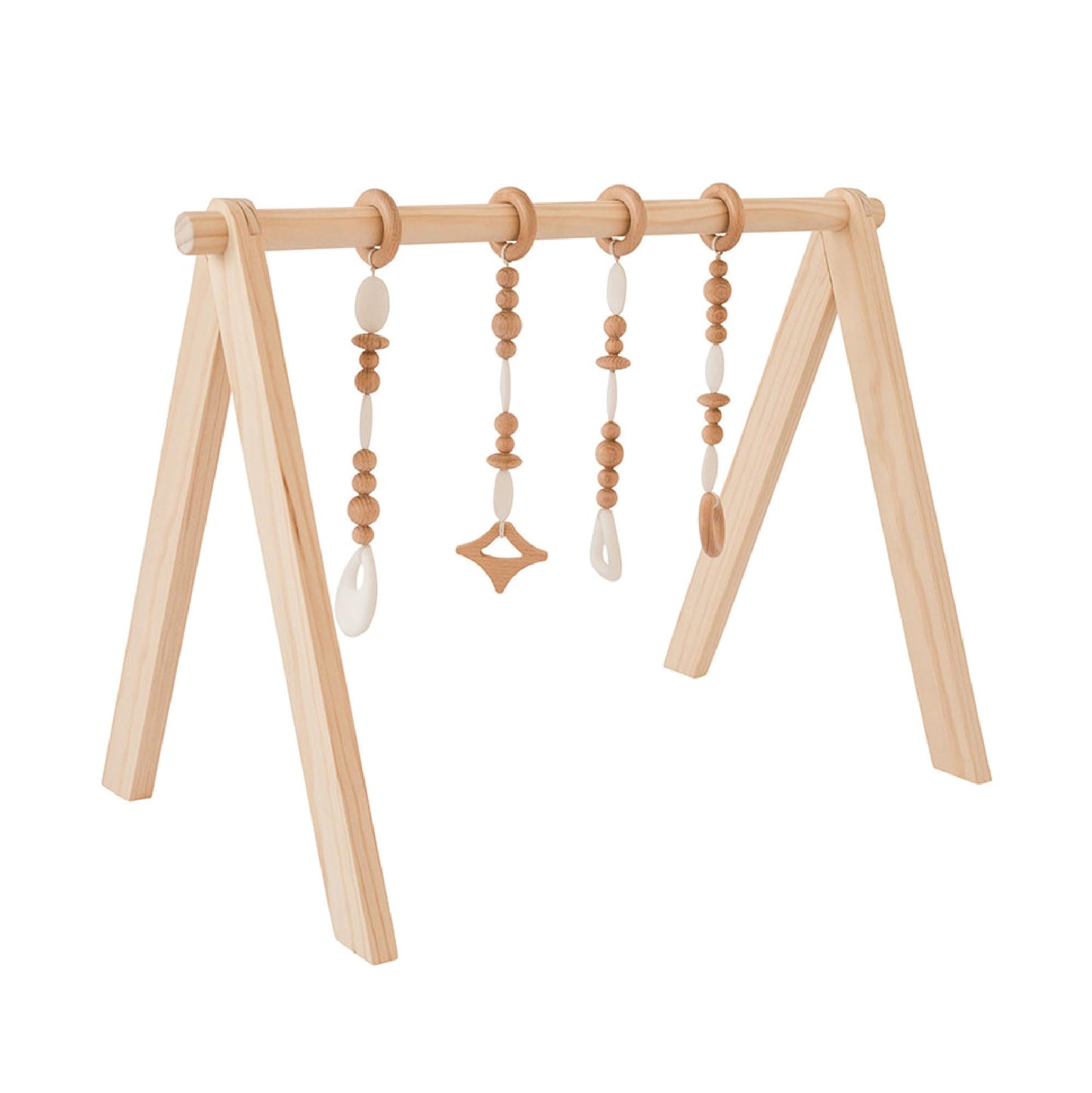 Poppyseed Play Wooden Baby Play Gym | Montessori-Inspired Activity Center with 4 Hanging Toys | Natural Wood & Silicone | Ideal for Tummy Time, Sensory Play & Motor Skill Growth | 0-12 Months