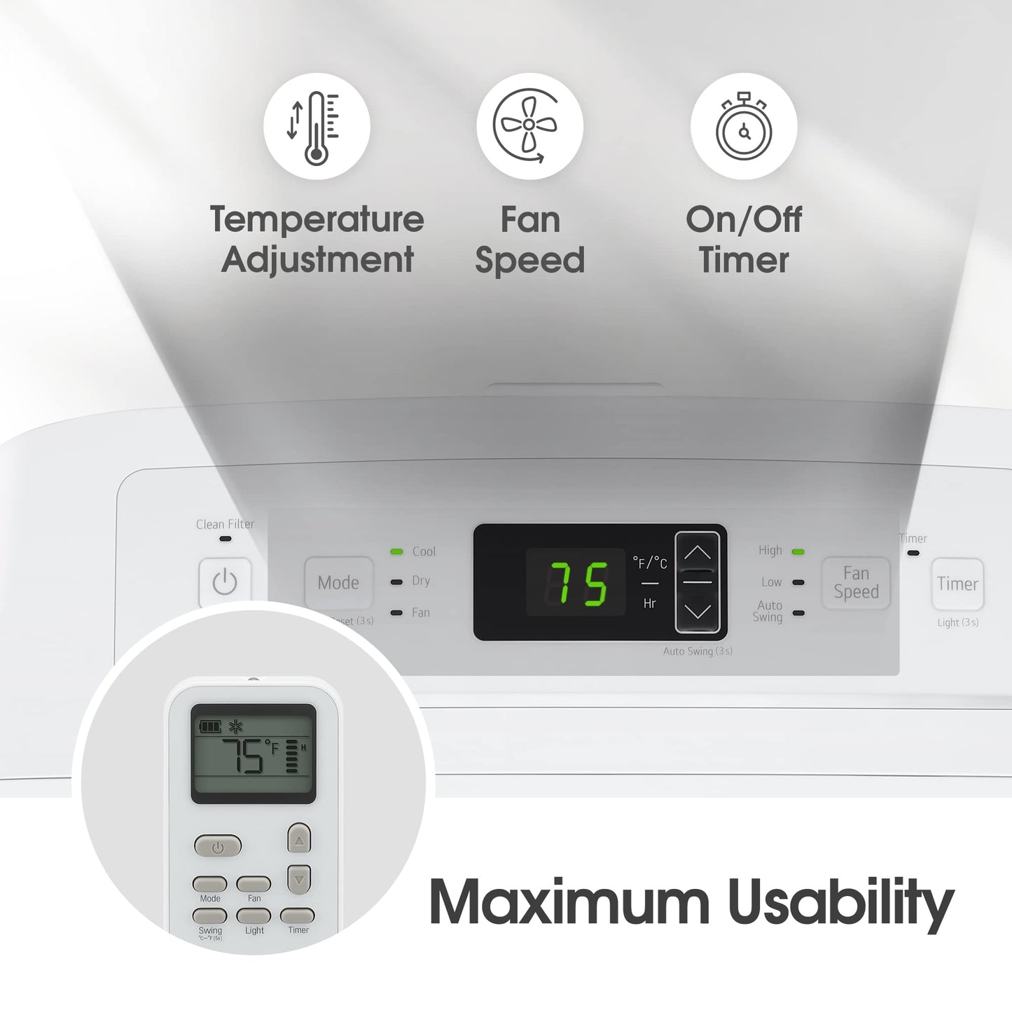 LG 7000 BTU (DOE) / (10500 ASHRAE) Portable Air Conditioners Cools 300 Sqft Easy Install & Remote Control LCD Display Eco-friendly Small Room Air Conditioner AC Unit Cool Home White LP0723WSR