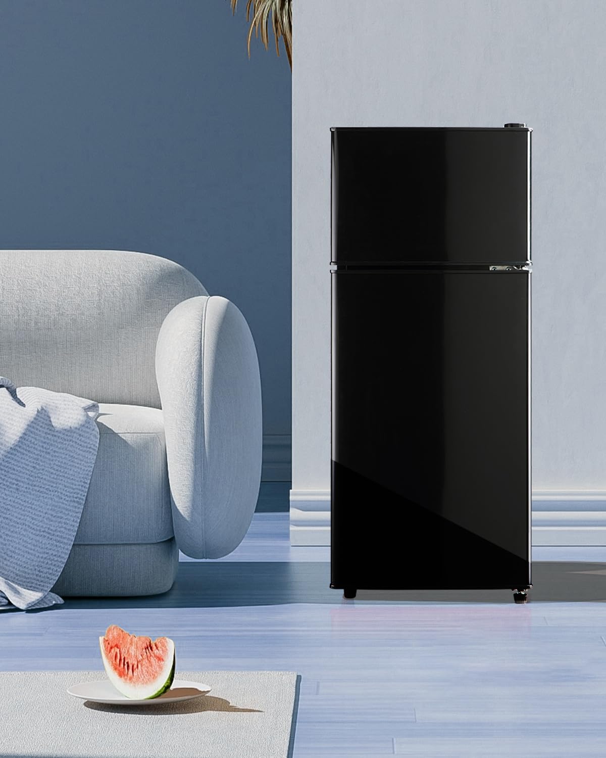 EUASOO KB FLS-80-Black 3.5Cu.Ft Compact and Small Refrigerator with Freezer, Retro Fridge with Dual Door, 7 Level Adjustable Thermostat for Garage, Dorm,Bedroom, Office, Apartment, Black