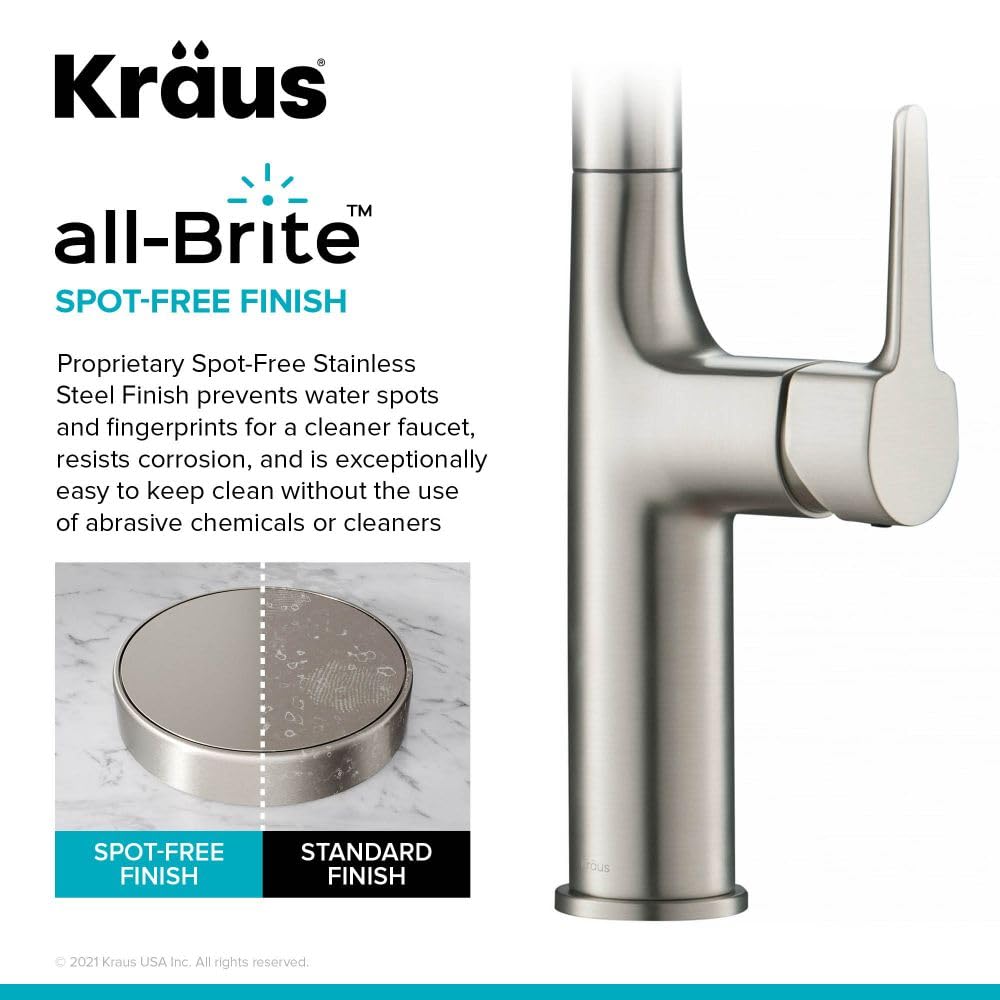 KRAUS Oletto Tall Modern Pull-Down Single Handle Kitchen Faucet in Spot Free Stainless Steel, KPF-3101SFS