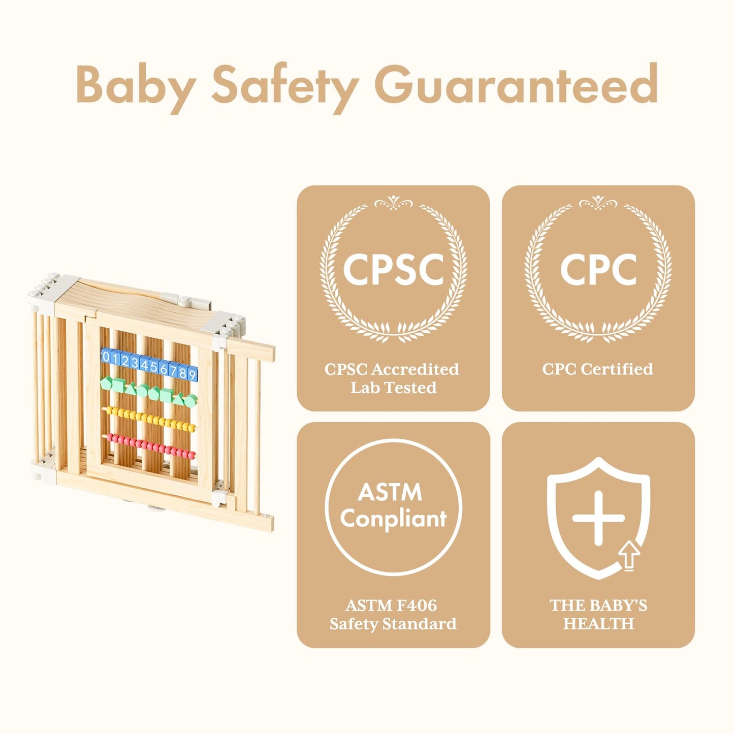 Atoping Wooden Baby Playpen 50 × 50 Inches, Foldable Playpen Fence with Cute Digital Blocks & Storage Bag, Wooden Baby Gate, Multi-Shape Play Yard for Babies and Toddlers Indoor Outdoor