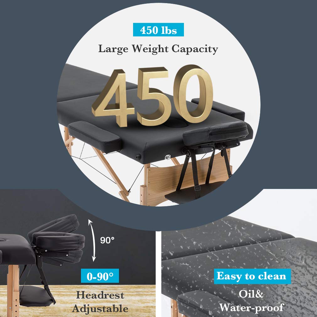 FDW Massage Bed Portable Massage Table 28 inch Wide Lash Bed 2 Folding Height Adjustable Spa Tables Foldable with Non-Woven Bag for Spa Footmassage Facial CareSpa Tattoo