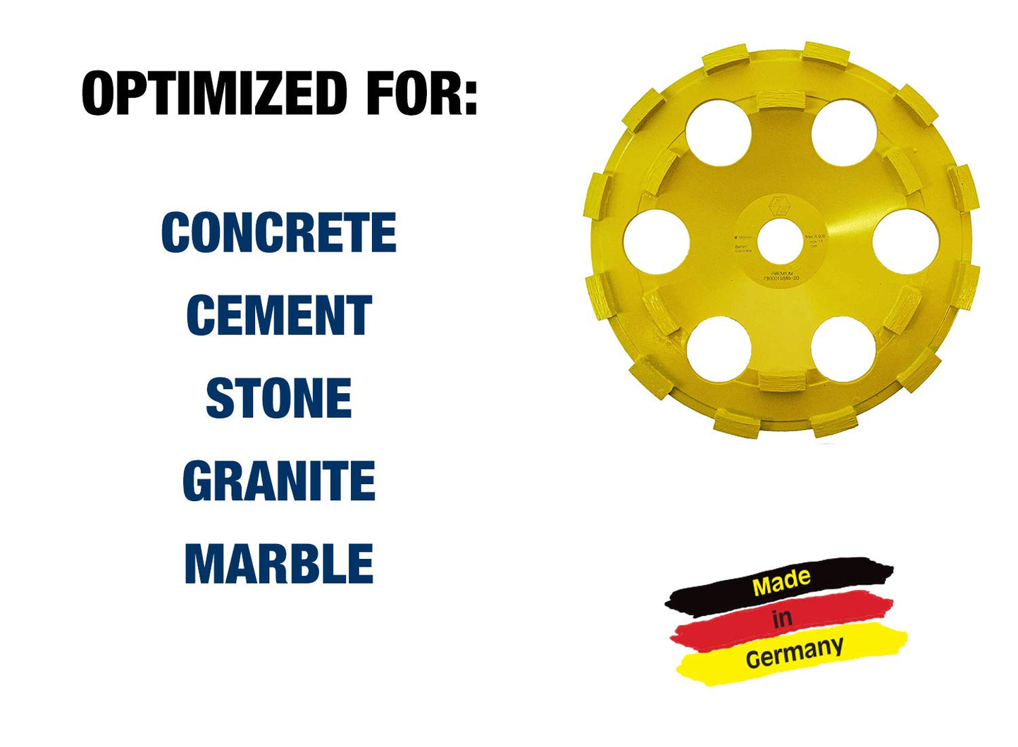 C.S. Unitec 7" Premium Concrete Grinding Wheel for General Grinding Use - Double Row Diamond Cup Grinding Wheel for Concrete, Cement, Granite, Stone, Marble, More - Made in Germany, Yellow, 37111
