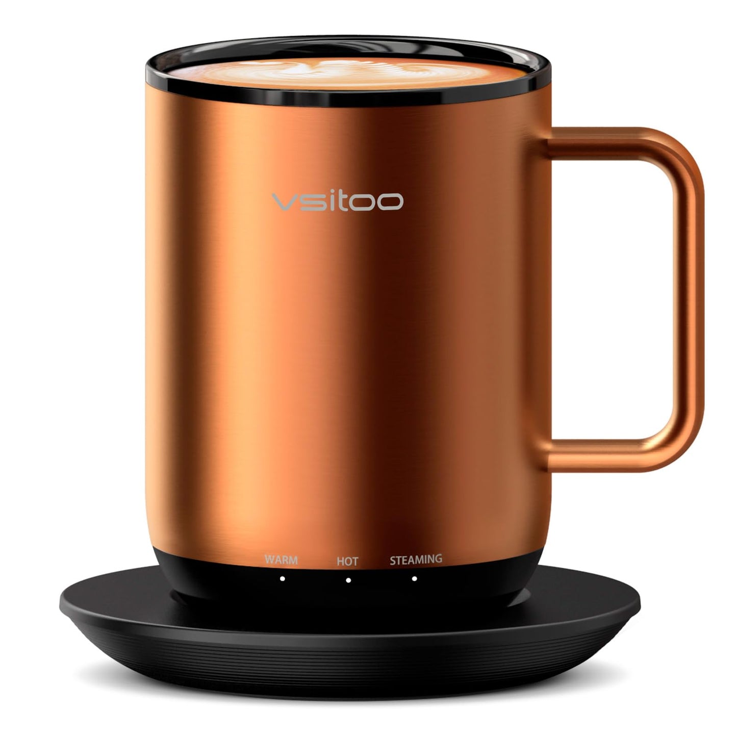 Vsitoo S3 Plus 14oz Heated Coffee Cup - Temperature Control Smart Mug with Mug Warmer, Auto-Sensing AI Heats Drinks to 120-150°F Hands-Free.Ideal for Home/Office/Gifts，Copper