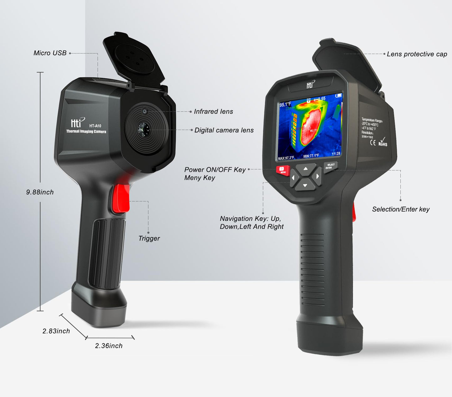 HT-A10 Thermal Imaging Camera - Precision Vision with 256x192 IR Resolution, Enhanced 3.5" Color LCD Screen, WiFi Wireless Connectivity, Versatile 5 Color Palettes, Sleek Handheld Design