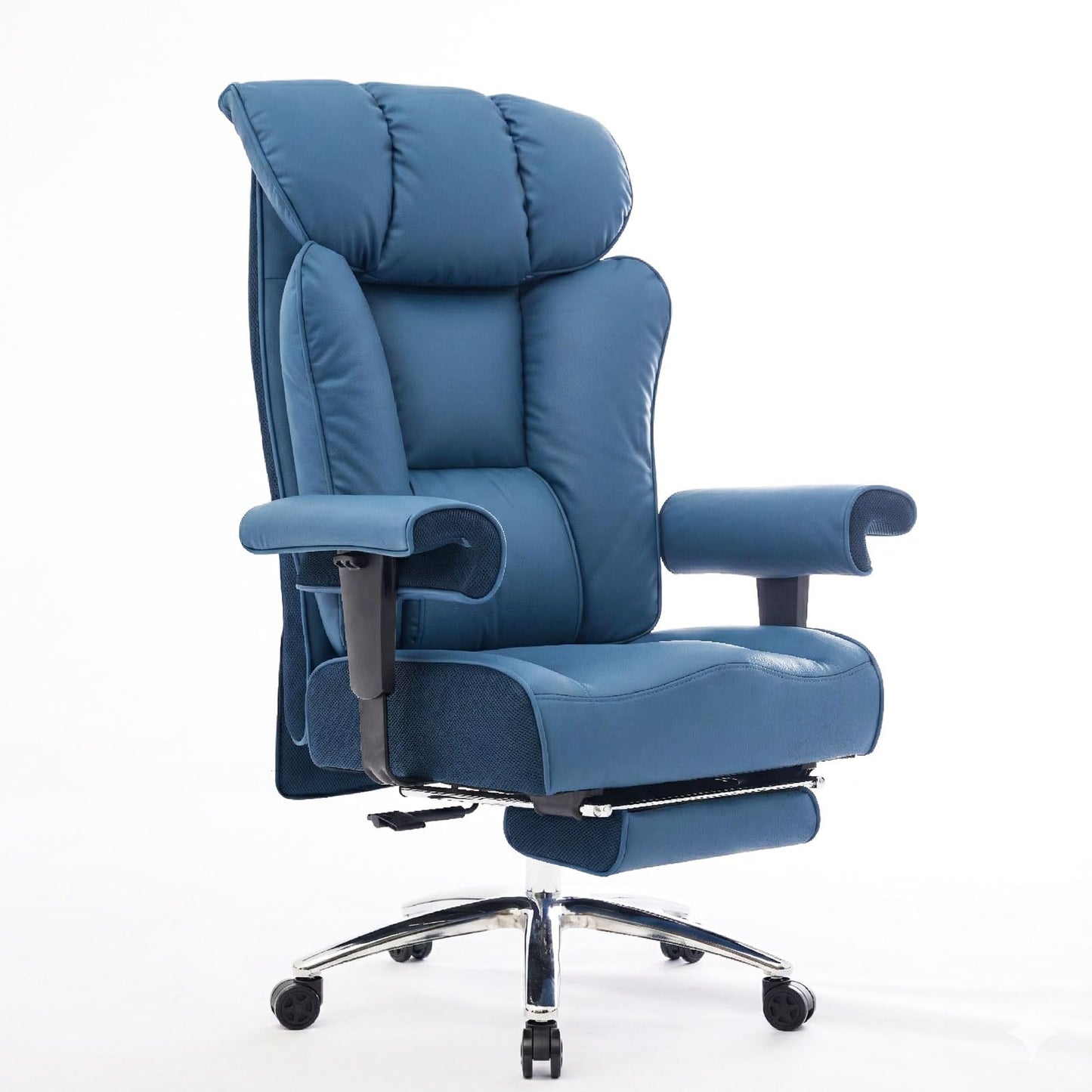 Efomao Big and Tall Office Chair 400lbs - Heavy Duty Executive Desk Chair with Foot Rest & 23" Wide Seat - High Back Ergonomic Leather Computer Chair for Heavy People, Home Office, Blue
