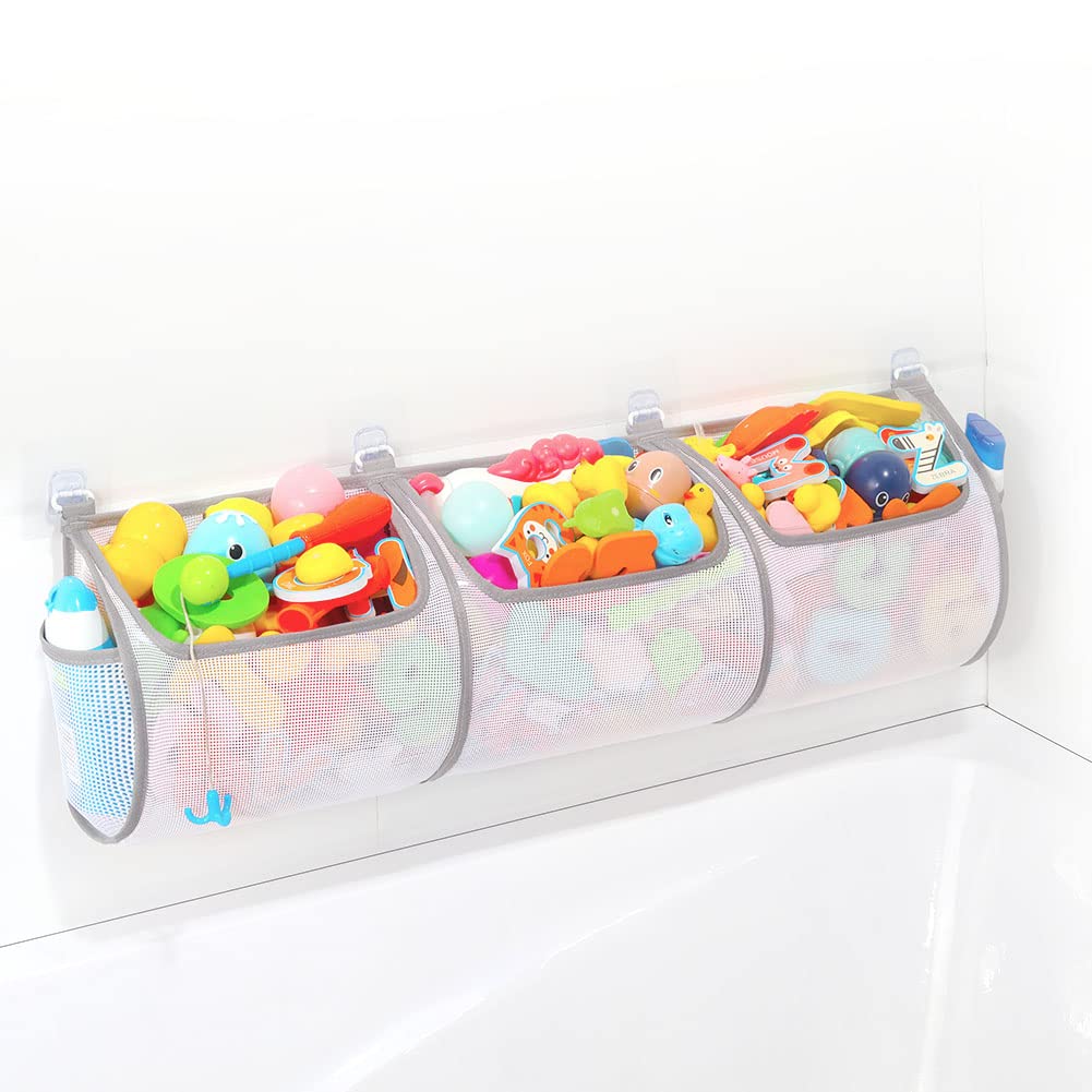 Ligereza Bathtub Toy Holder，Prevent Spots，Bath Toy Storage Bath Toys for Kids Ages 4-8 30“x8.7”Mesh Bath Toy Holder，let Baby Bath Toys Quick Drying