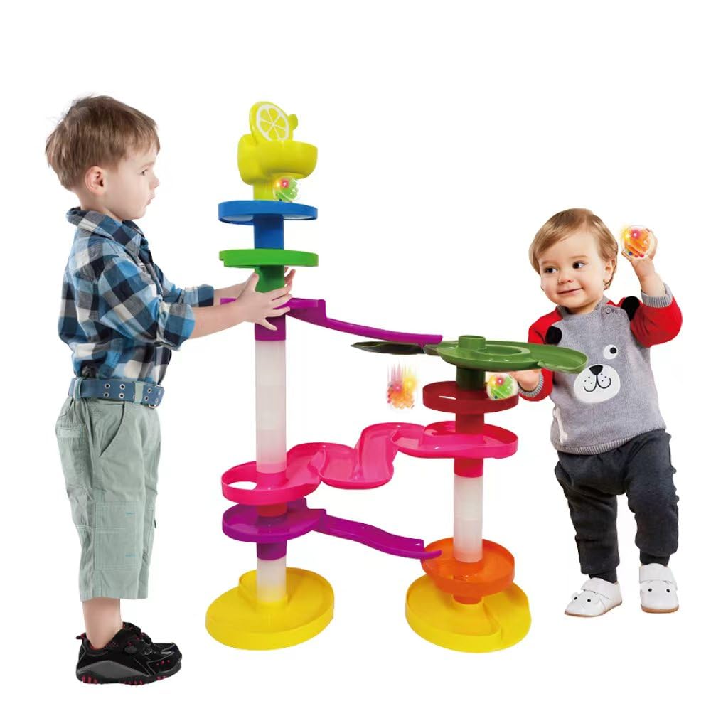 WEofferwhatYOUwant Potty Ball Drop Tower – Toddler STEM 22 Piece Toy with Lemon Toilet, 45 Hour LED Motion Activated Light-up Balls, Stackable Marble Run Ramps | Motor Skill Sensory Play. Ages 1–3