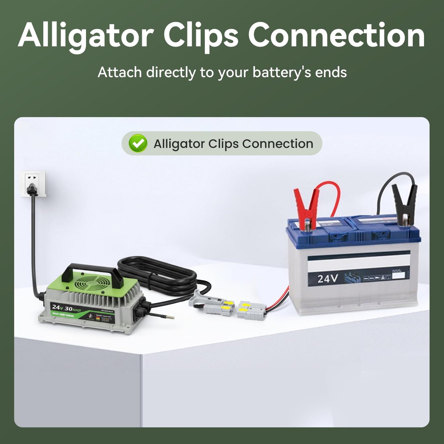 24V Lithium Battery Charger 30A Charger 24 Volt Battery Charger for Forklift RV Boat Trolling Motor Solar System 1000W IP65 Waterproof with Cooling Fan Alligator Clips