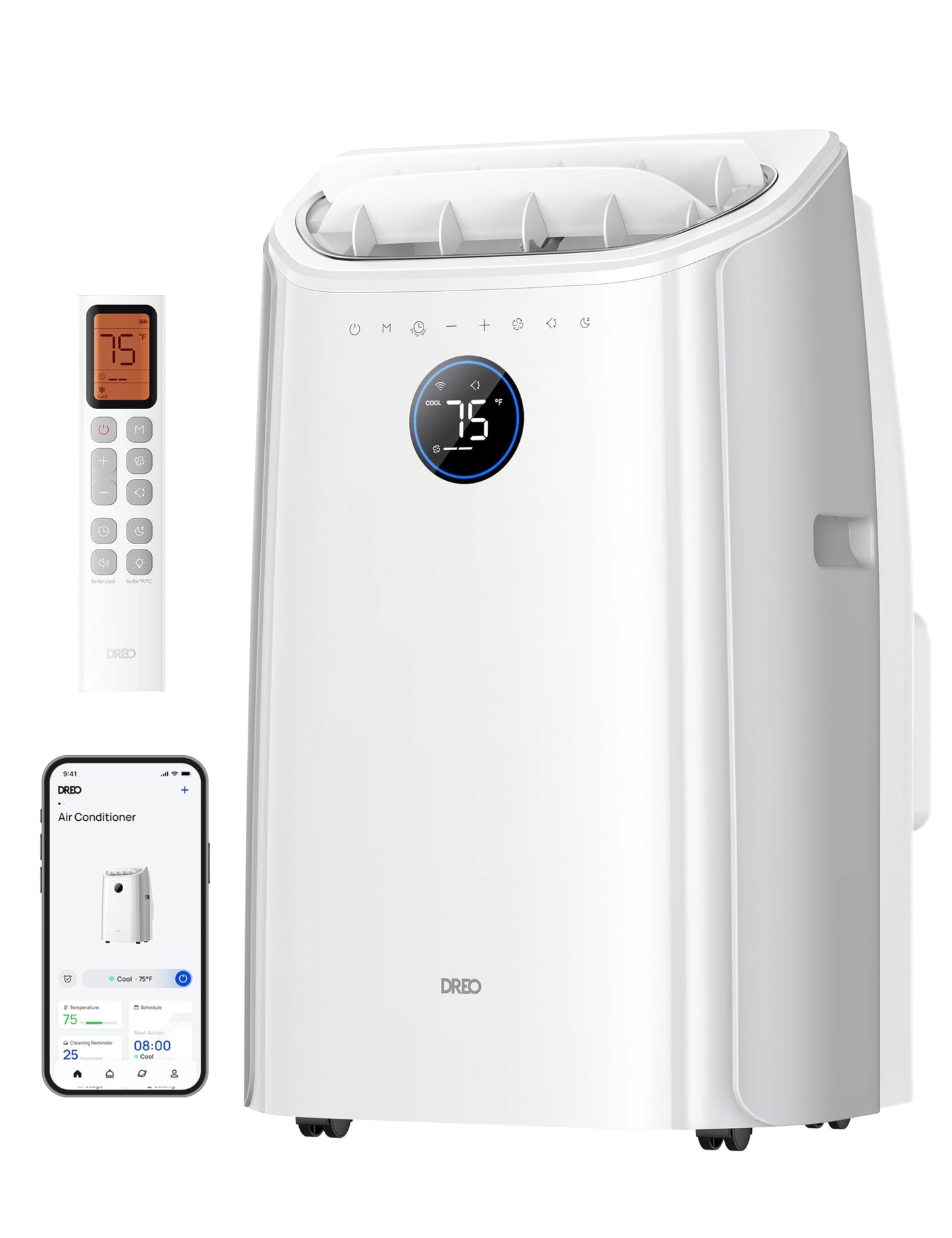 DREO Portable Air Conditioners, 12000 BTU ASHRAE (8000 BTU DOE) Smart AC Unit for Room with Drainage-free Cooling, APP/Voice/Remote, Fan & Dehumidifier, Quiet Standing AC for Bedroom, AC515S, White