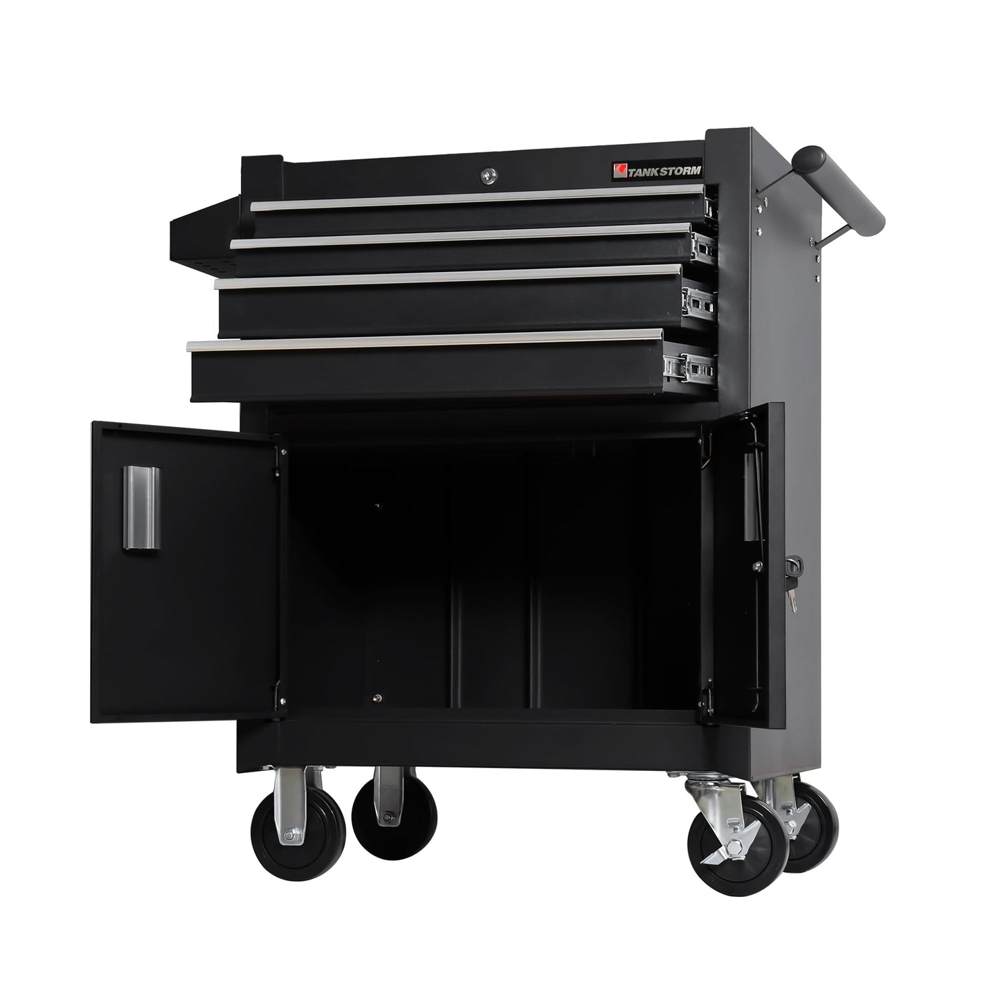 TANKSTORM 26" Professional Tool Chest Heavy Duty Cart Steel Rolling Tool Box with 4 Lockable Drawers and Doors/Profossional Grade (TZ64-BK)
