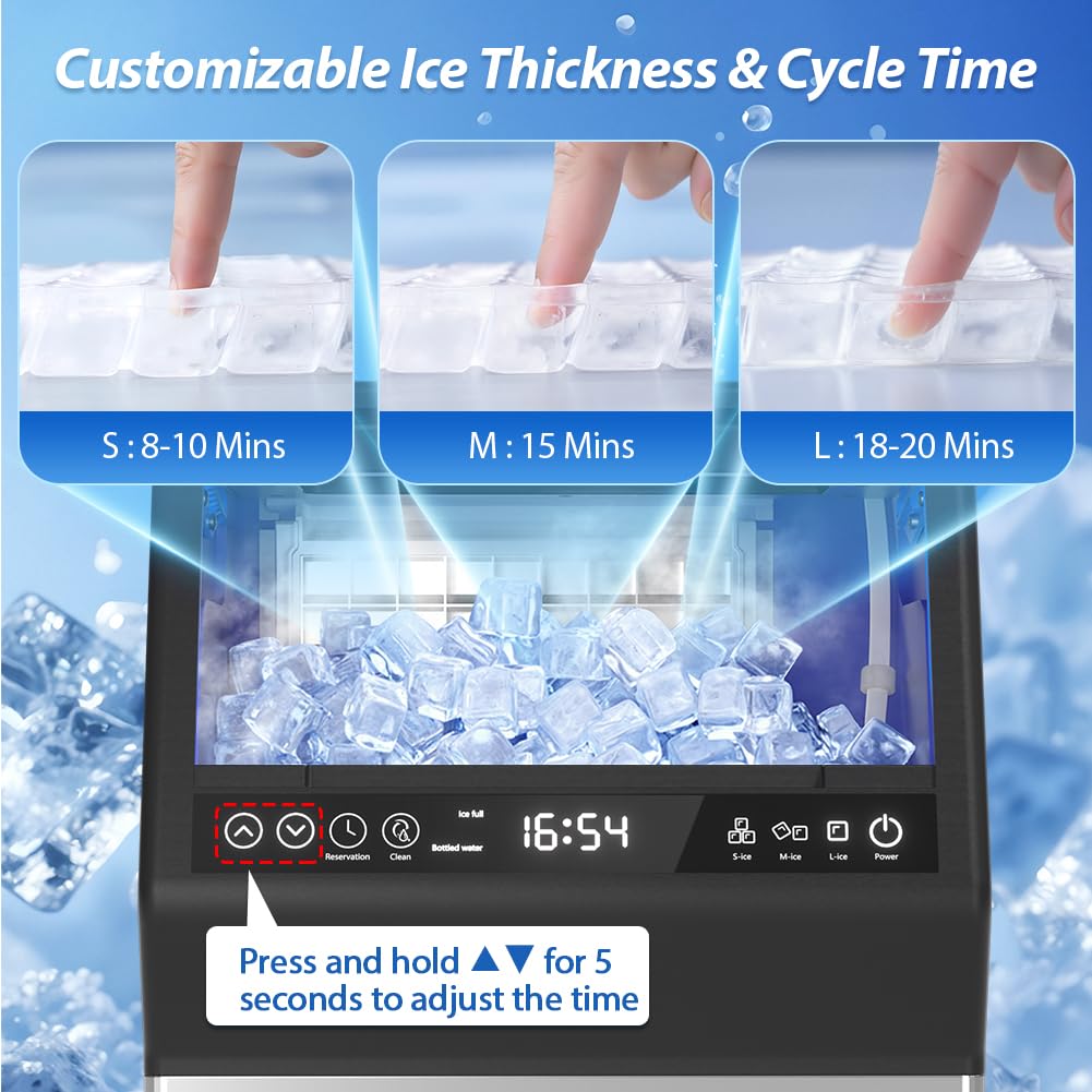 Commercial Ice Maker, 100LBS/24H Undercounter/Freestanding Ice Machine with Self-Priming Gallon Water& Facuet Water Inlet, Self-Cleaning, 3 Ice Thickness,16LBs Storage Bin for Home, Office,Garage