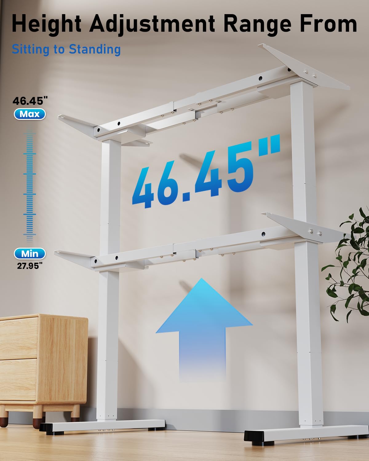 Xyndyx 264 lbs Capacity Dual Motor Electric Standing Desk Frame, Height Adjustable Sit Stand up Desk Legs for 39.4” to 74.8” Desktop, Anti-Collision Function, Cable Tray, 2 Hooks, White Frame Only