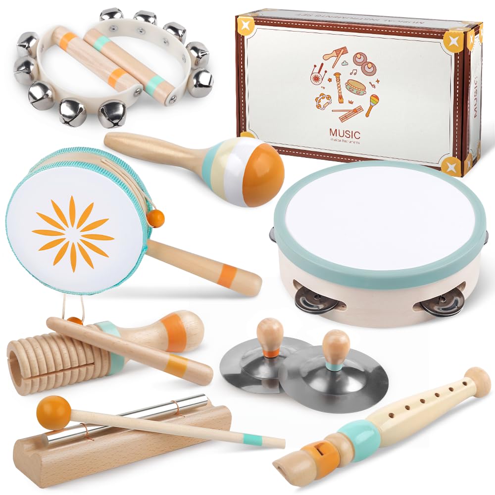 Toddlers Musical Instruments-Baby Montessori Wooden Musical Toys for Toddlers 1-3 Year Old,Kids Percussion Instruments Toy for Preschool Kids,Christmas Birthday Gift for Baby Boys Girls
