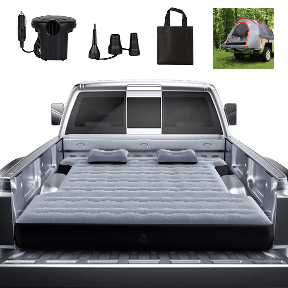 hufaut Camping Pickup Truck Bed Air Mattress Thicken Sleeping Pad for 5.5-5.8Ft Full-Size Short Truck Beds Outdoor Camping Car Travel(Grey)