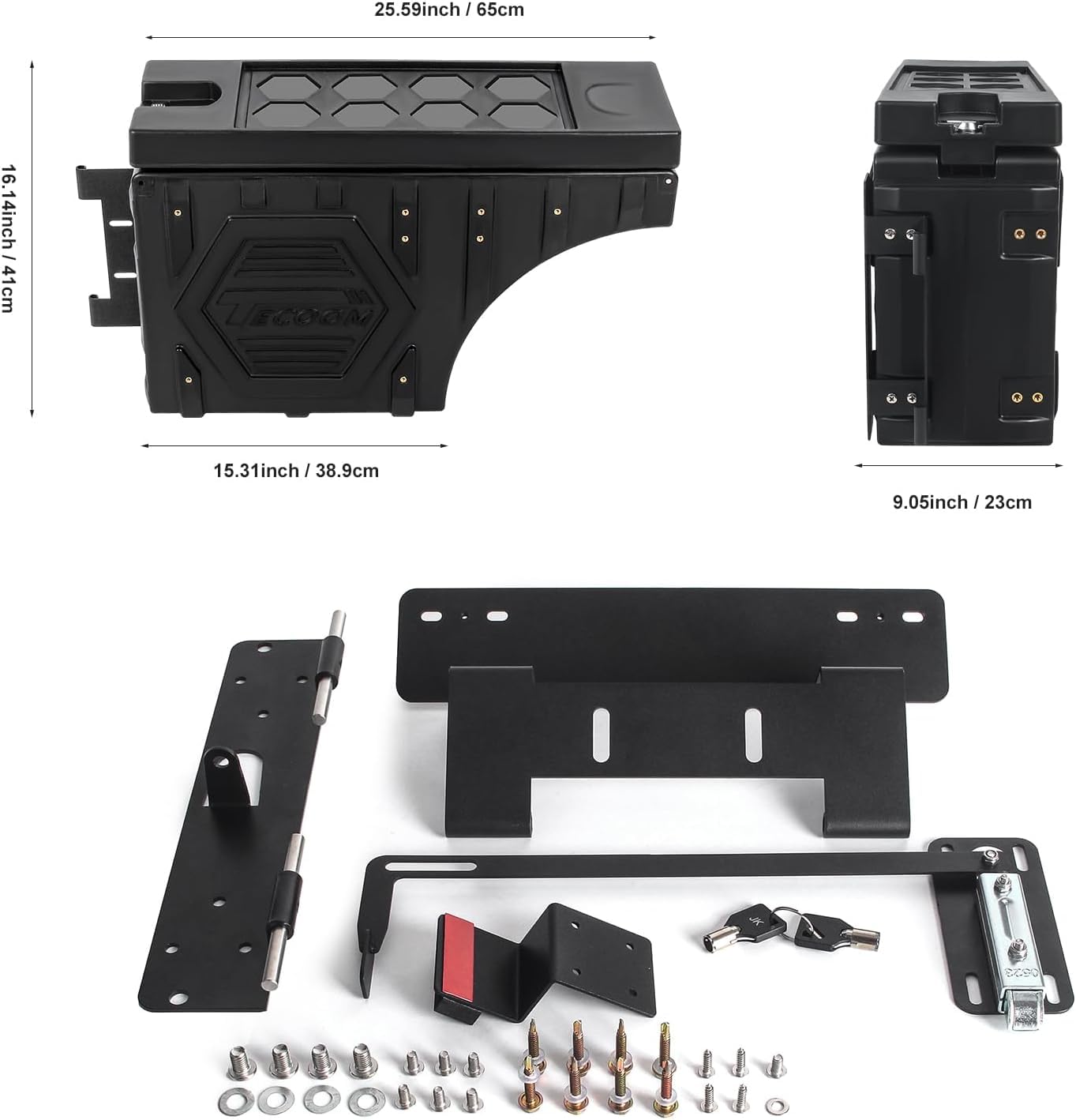Tecoom Truck Bed Toolbox Lockable Waterproof Truck Bed Storage Box Fit for Ford F150 Driver Passenger Side Double Layer Swing Wheel Well Tool Box for Truck Trunk Storage Organizer, 20L/5.28Gal, Black