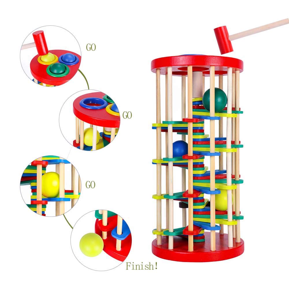 AVIUDHE Wooden Ball Drop Toy Kids Pounding Bench Hammer Pound Roll Ramp Toys Children Educational Montessori Gift for 3 4 5 Years Old Babies and Toddlers
