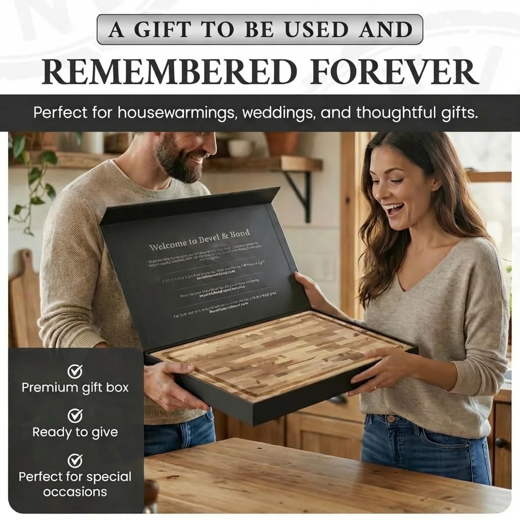 Maple End-Grain Cutting Board – Made in USA – 17” x 13” x 1.75” Thick Butcher Block – Juice Groove, Non-Slip Feet – Food-Safe Mineral Oil Finish – Premium Gift Box