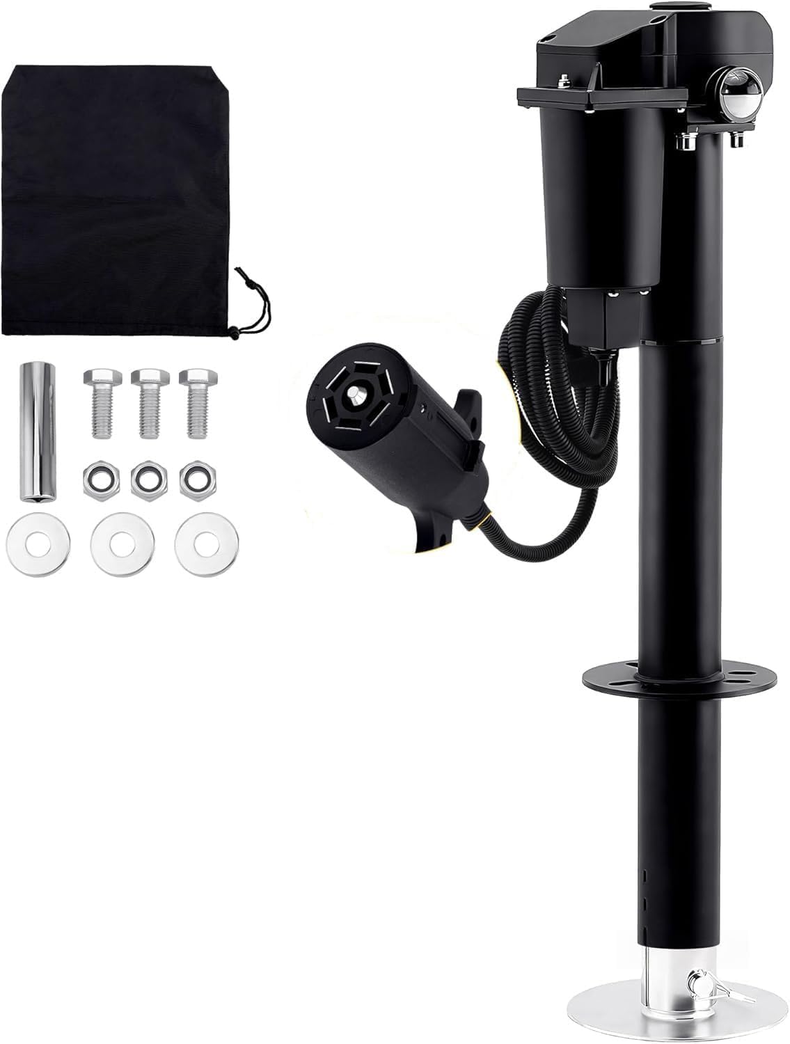 Pafessa 12V Electric A-Frame Trailer Tongue Jack with 7 Way Plug, 3500lb Lift Capacity 18” Travel Add 4.5” with The Drop Foot, Protective Cover Included