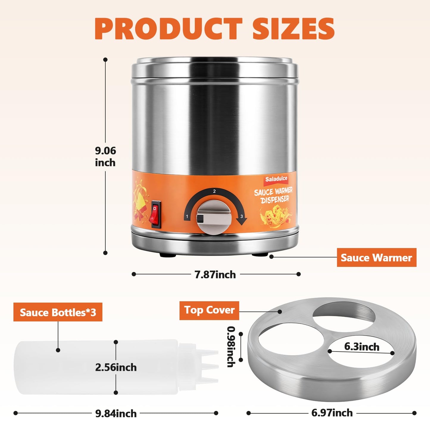 Electric Sauce Warmer Dispenser Commercial Cheese Sauce Bottles Warmer Hot Fudge Warmer Dispenser 3-Bottles Warmer for Cheese Sauce Hot Chocolate Fudge Caramel 86-185℉ 110V