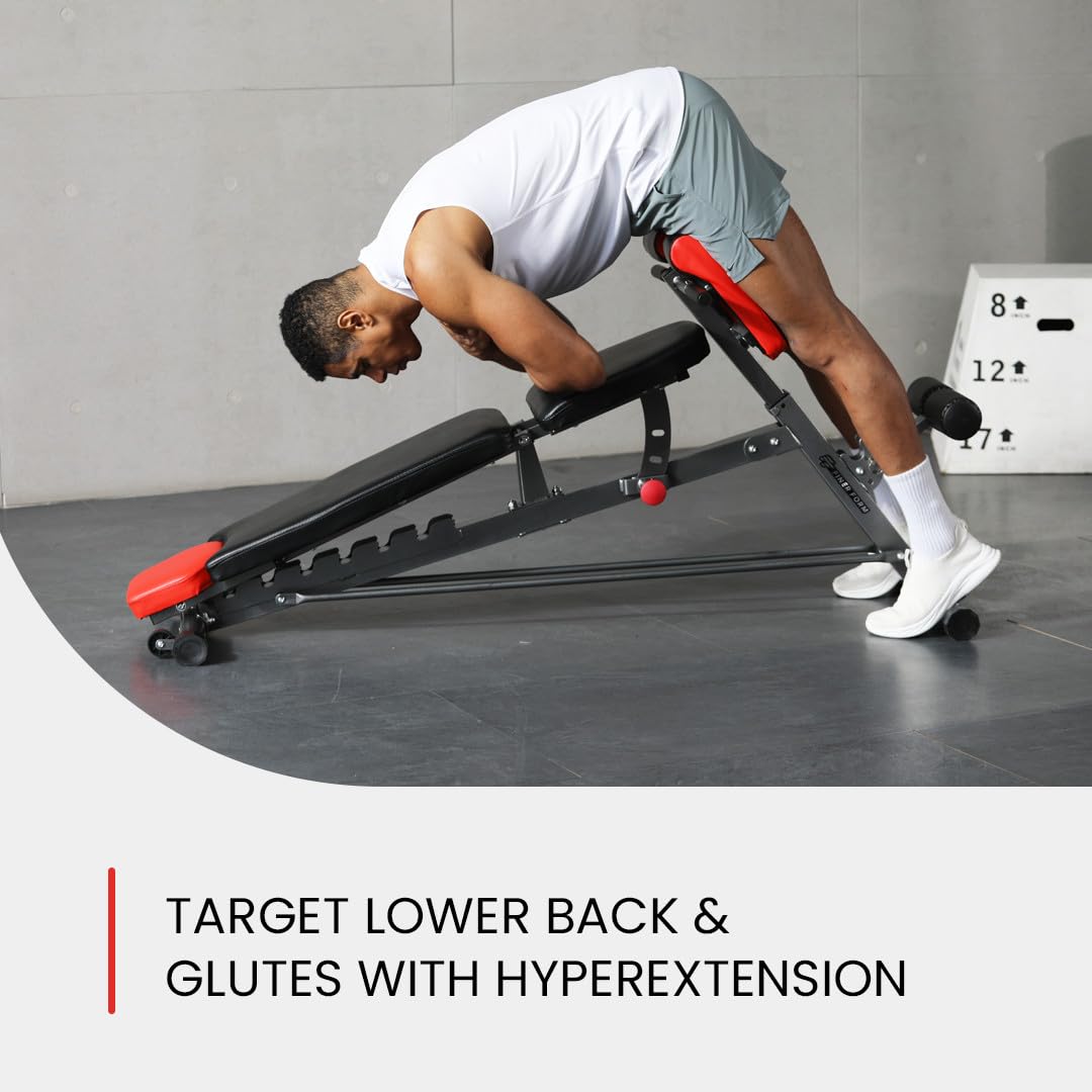 Finer Form Multi-Functional FID Weight Bench for Full All-in-One Body Workout – Hyper Back Extension, Roman Chair, Adjustable Ab Sit up Bench, Incline Decline Bench, Flat Bench