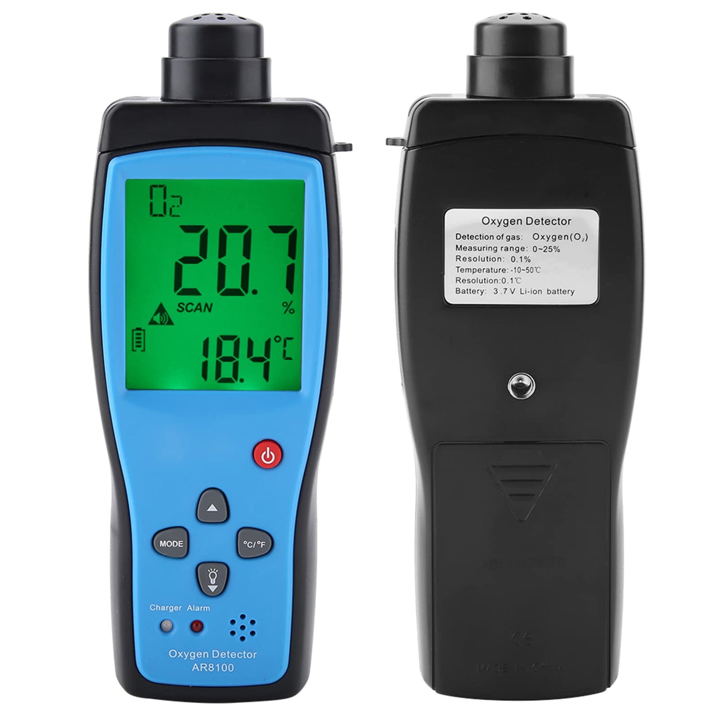 AR8100 Handheld Oxygen Detector, Oxygen O2 Detector Analyzer Rechargeable O2 Meter with LCD Backlit Display Portable Oxygen Purity Detector Inspector for Outdoor, Home, Industry